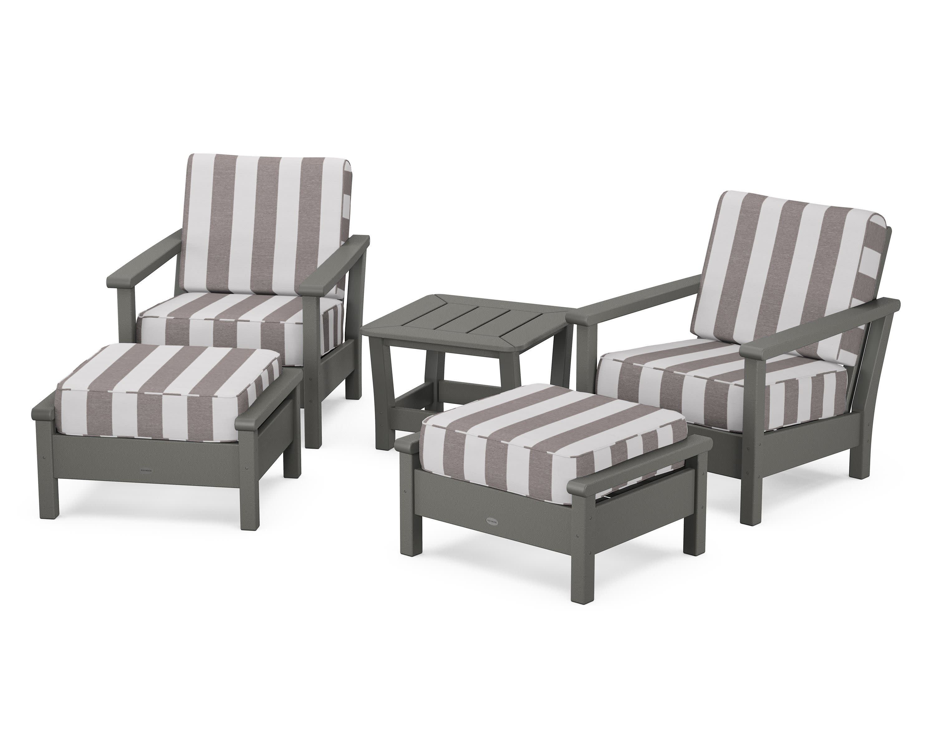 Harbour 5-Piece Deep Seating Chair Set in Slate Grey / Cabana Stripe Grey Mist