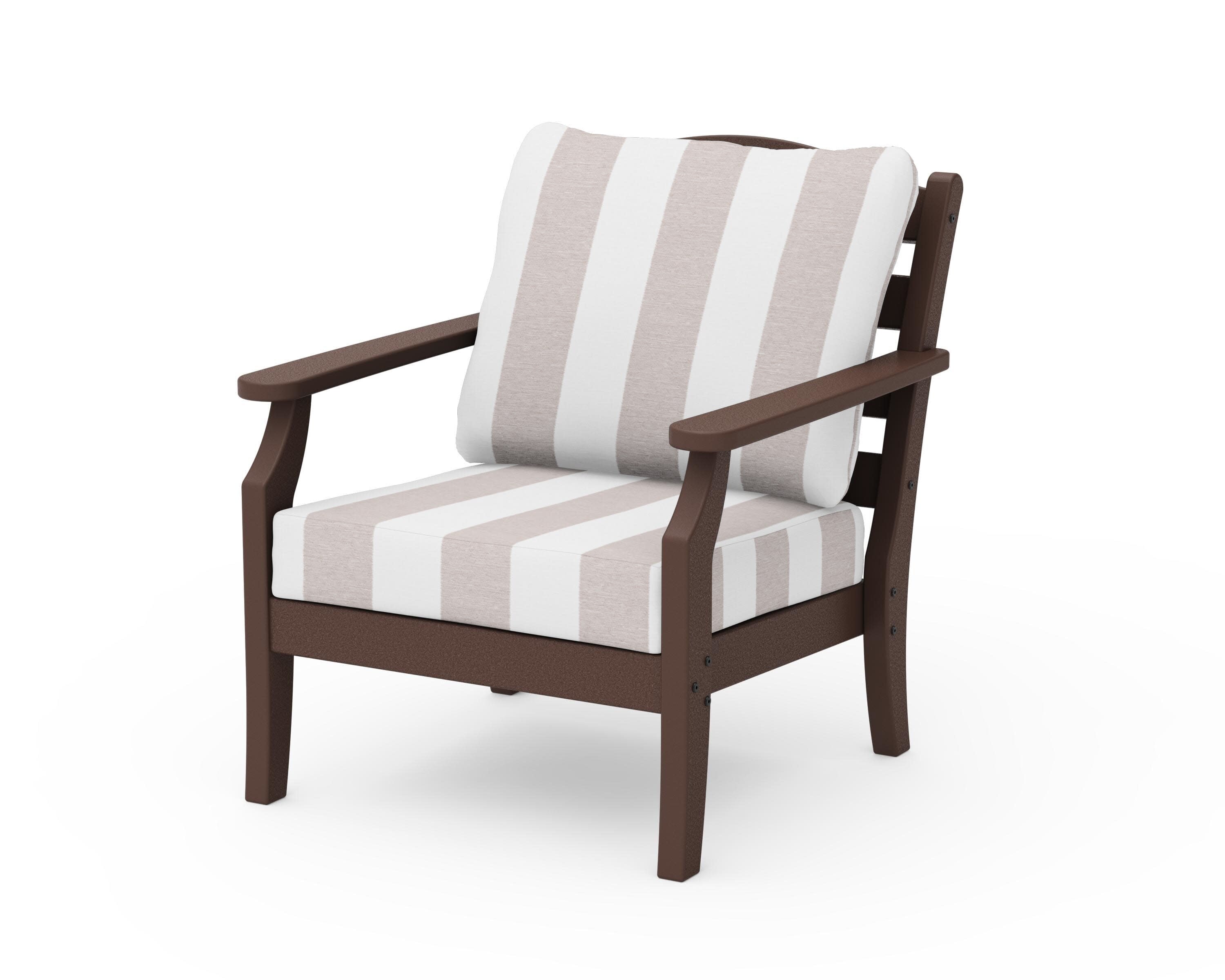 Savannah Deep Seating Chair in Mahogany / Cabana Stripe Dune Burlap