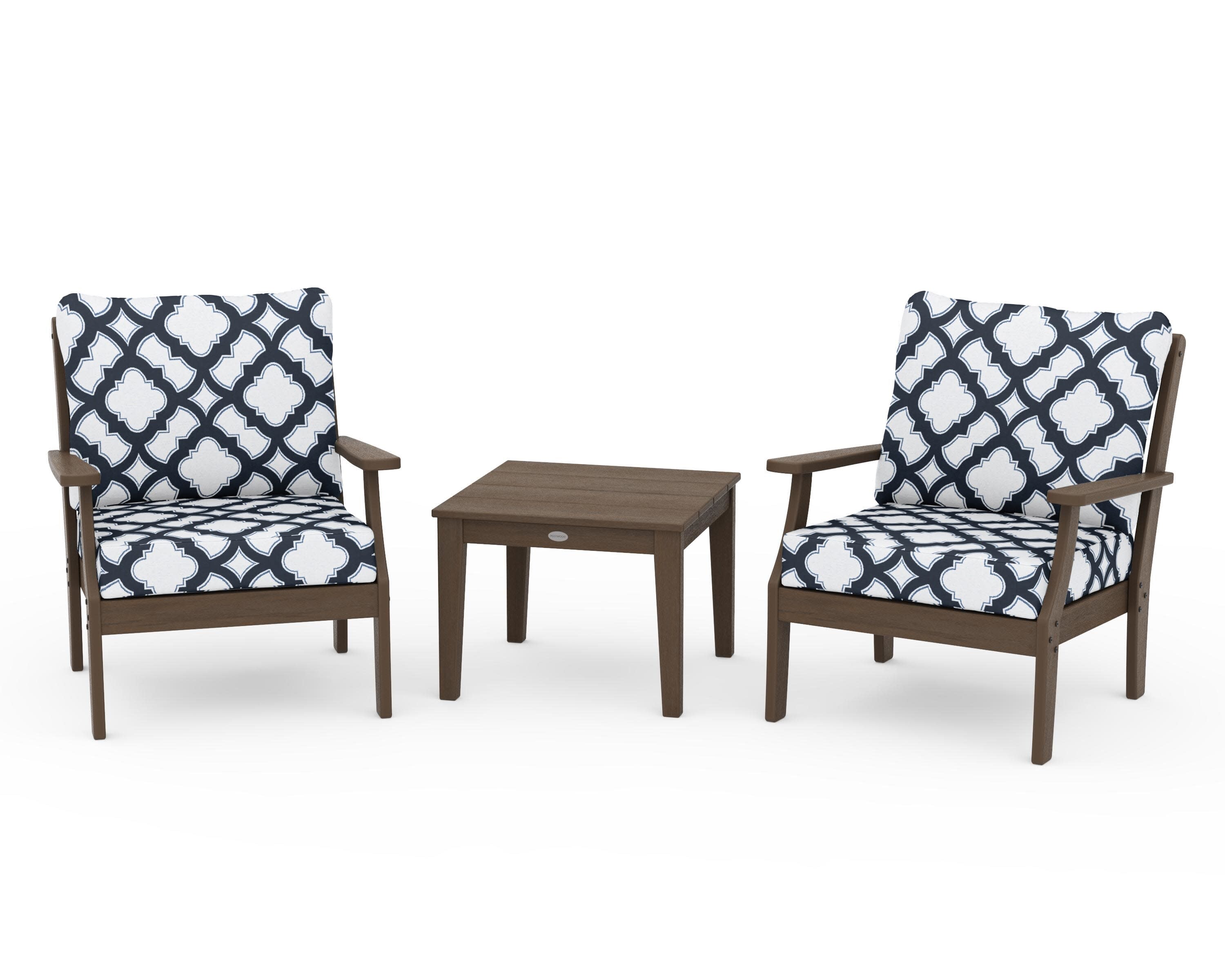 Braxton 3-Piece Deep Seating Set in Kona / Trellis Marine Indigo