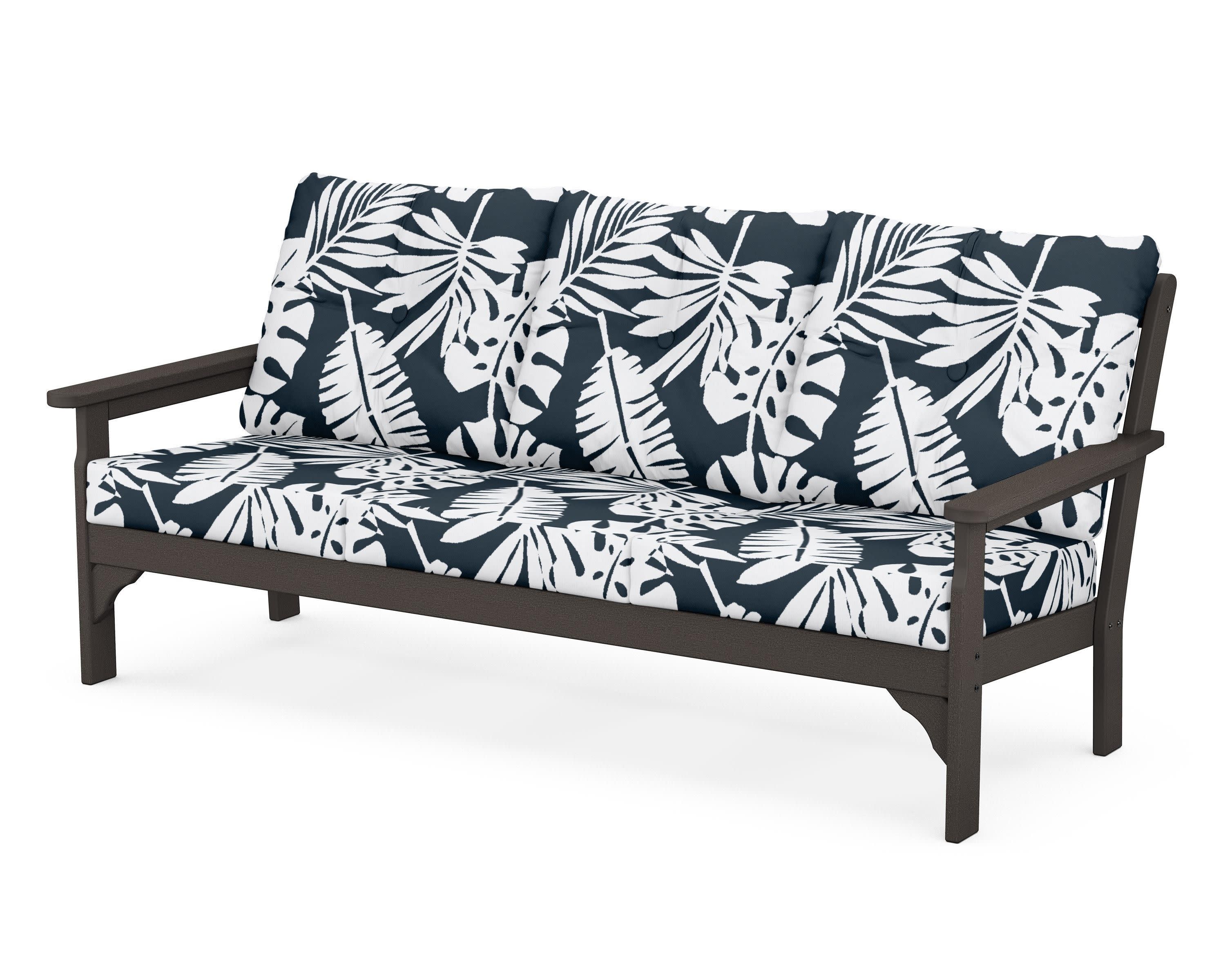 Vineyard Deep Seating Sofa in Vintage Coffee / Leaf Marine Indigo