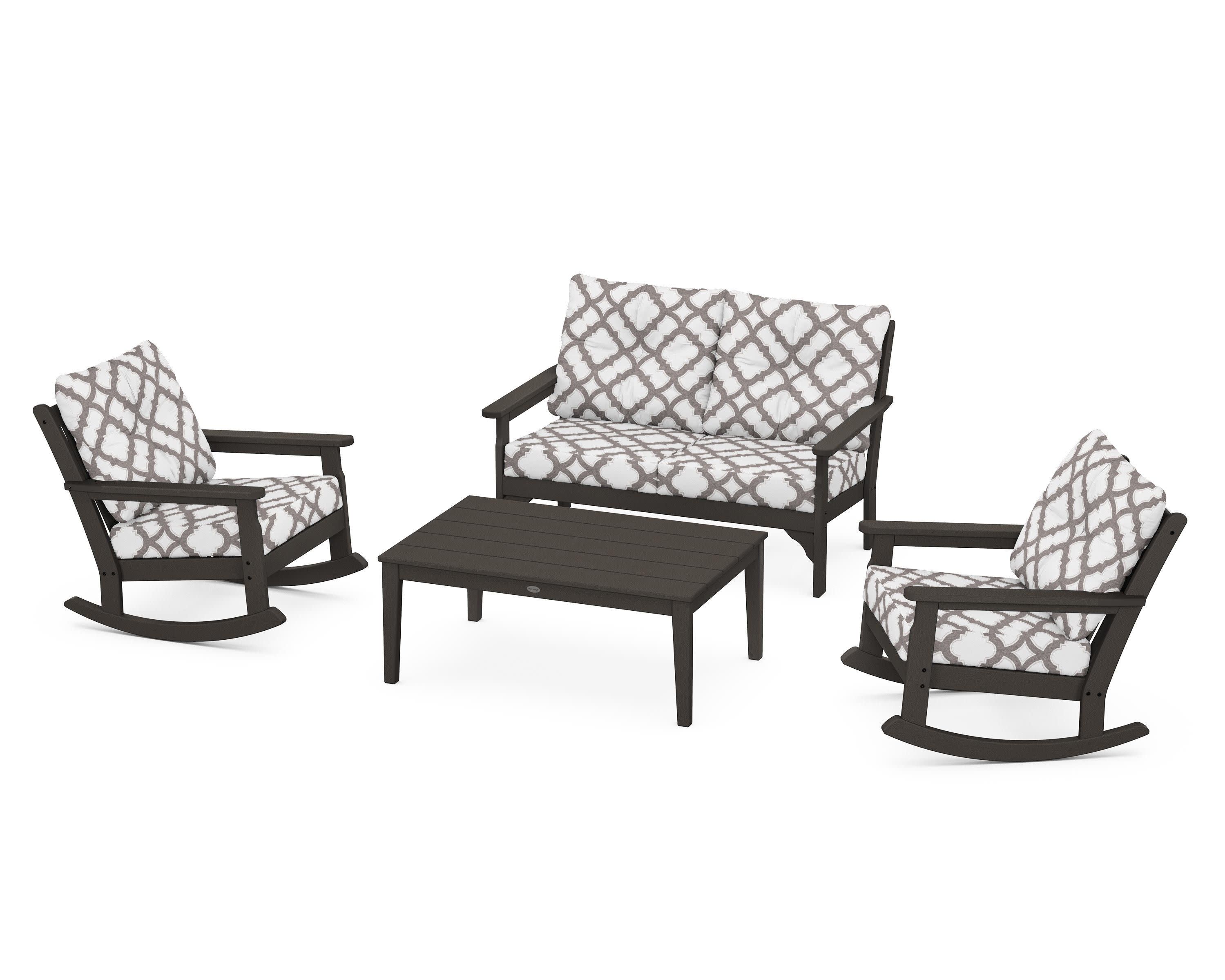 Vineyard 4-Piece Deep Seating Rocking Chair Set in Vintage Coffee / Trellis Grey Mist