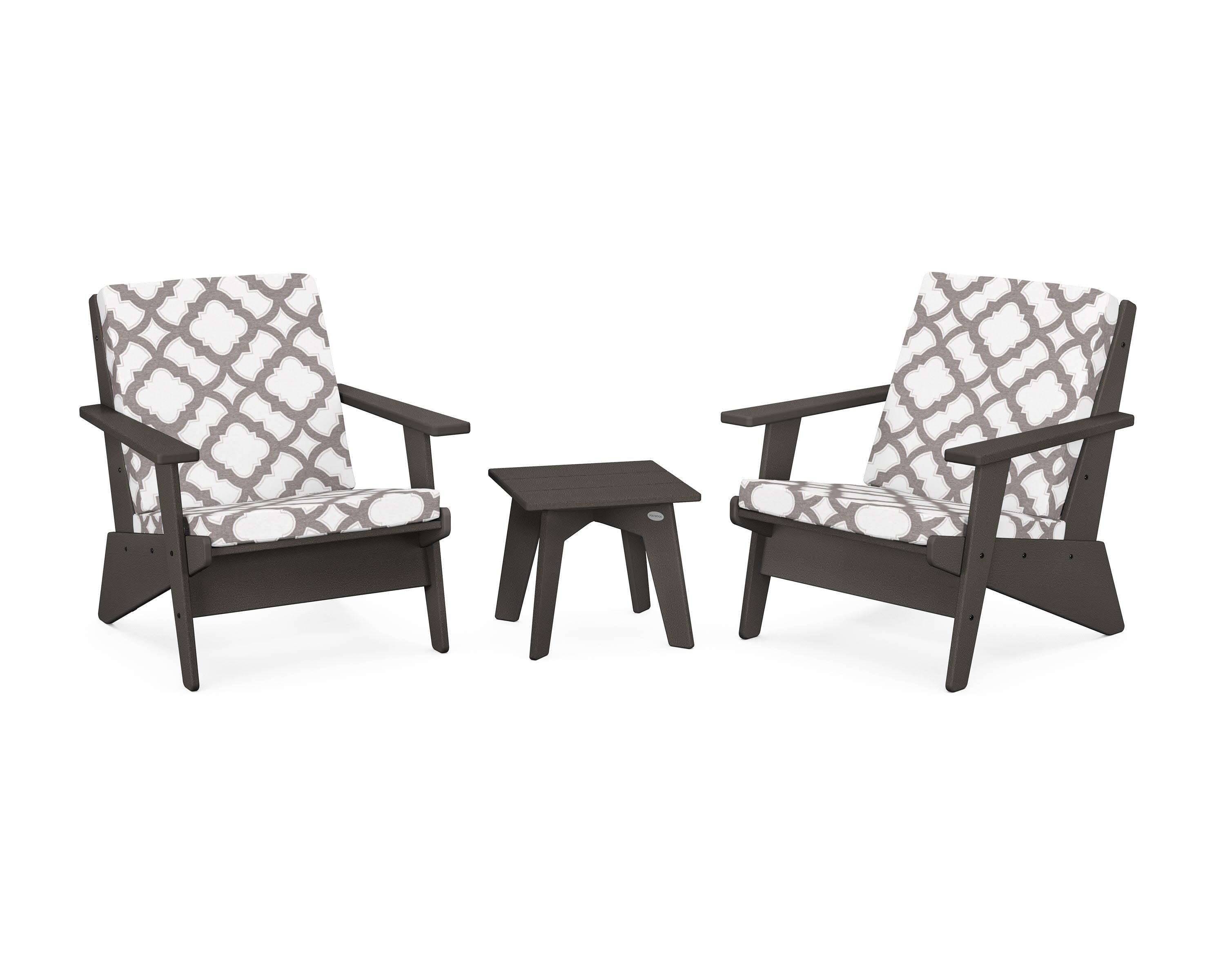 Riviera Modern Lounge 3-Piece Set in Vintage Coffee / Trellis Grey Mist