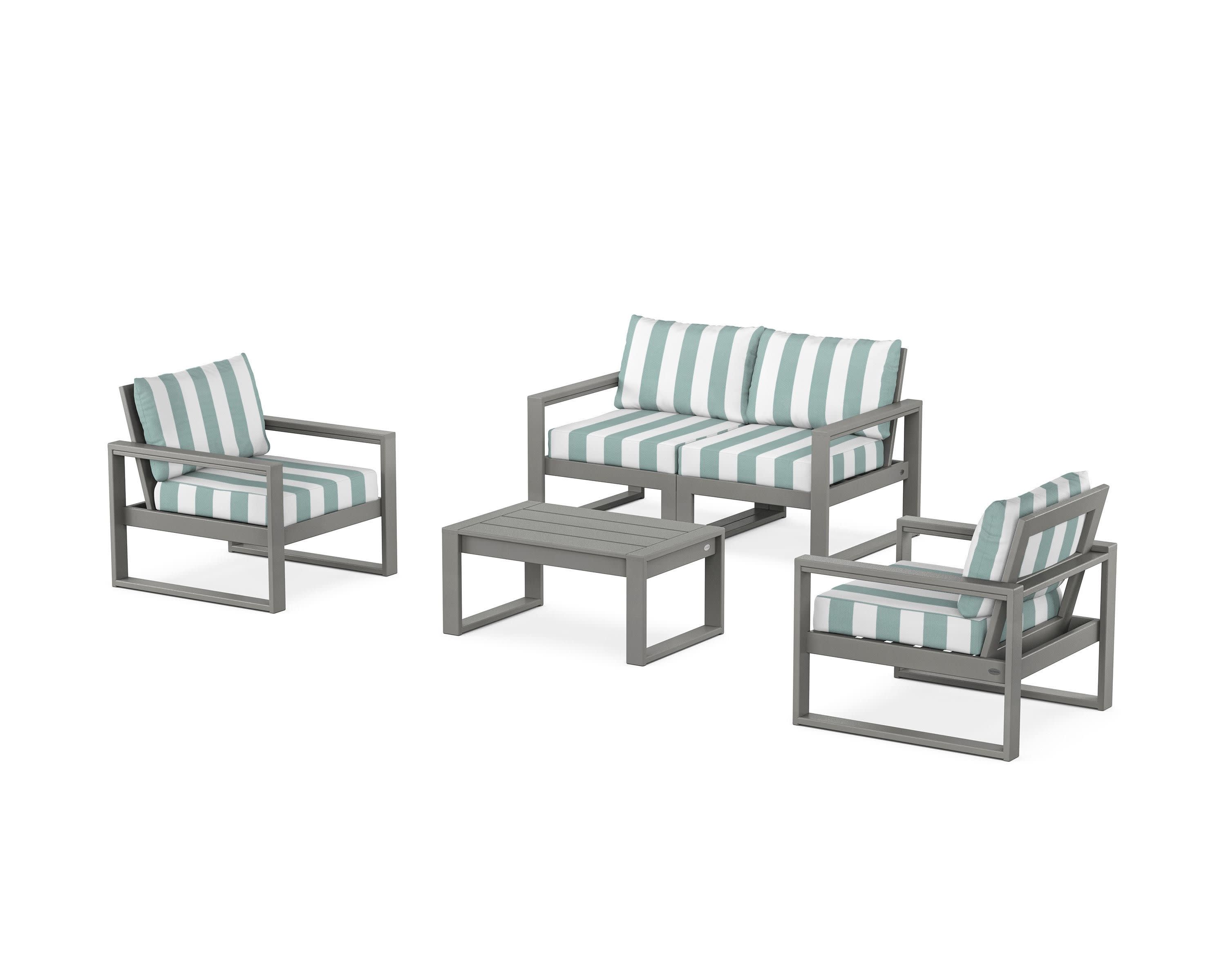 EDGE Sectional 4-Piece Deep Seating Set with Loveseat in Slate Grey / Cabana Stripe Glacier Spa