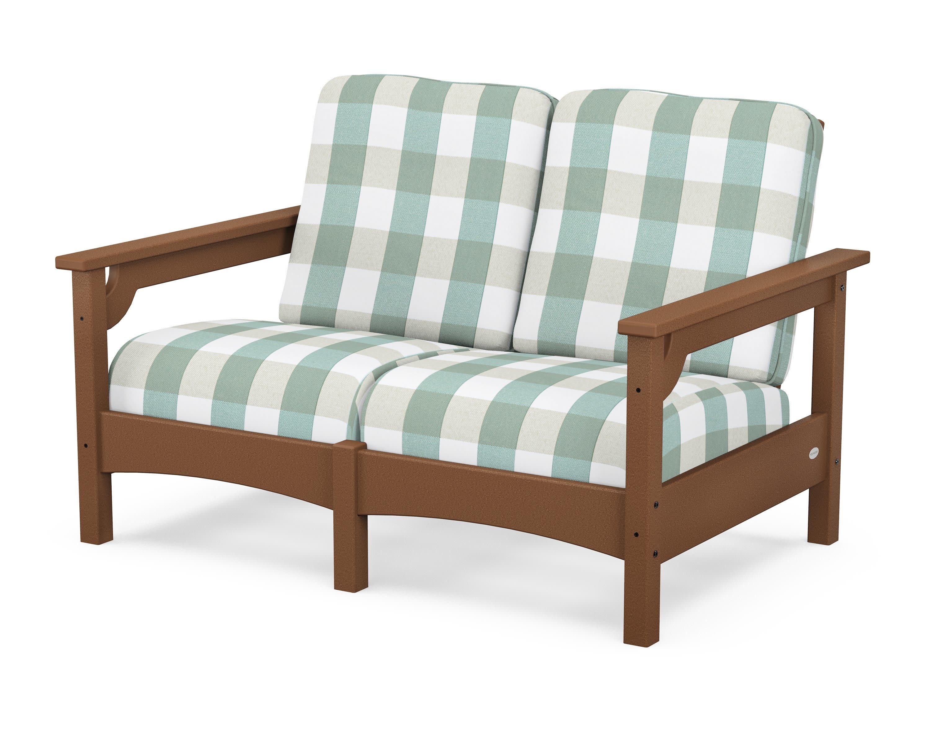 Club Loveseat in Teak / Buffalo Plaid Glacier Spa