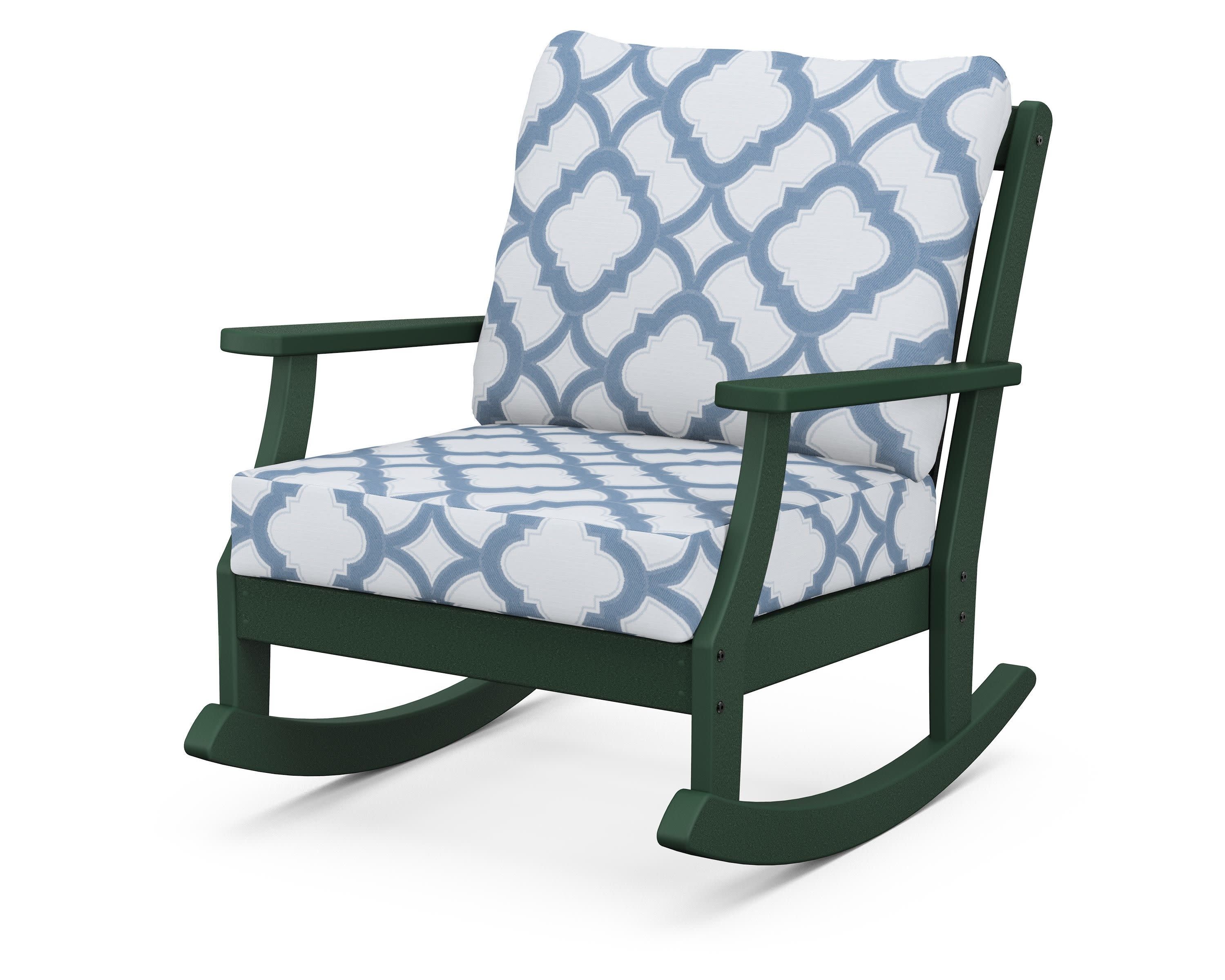 Braxton Deep Seating Rocking Chair in Green / Trellis Sky Blue