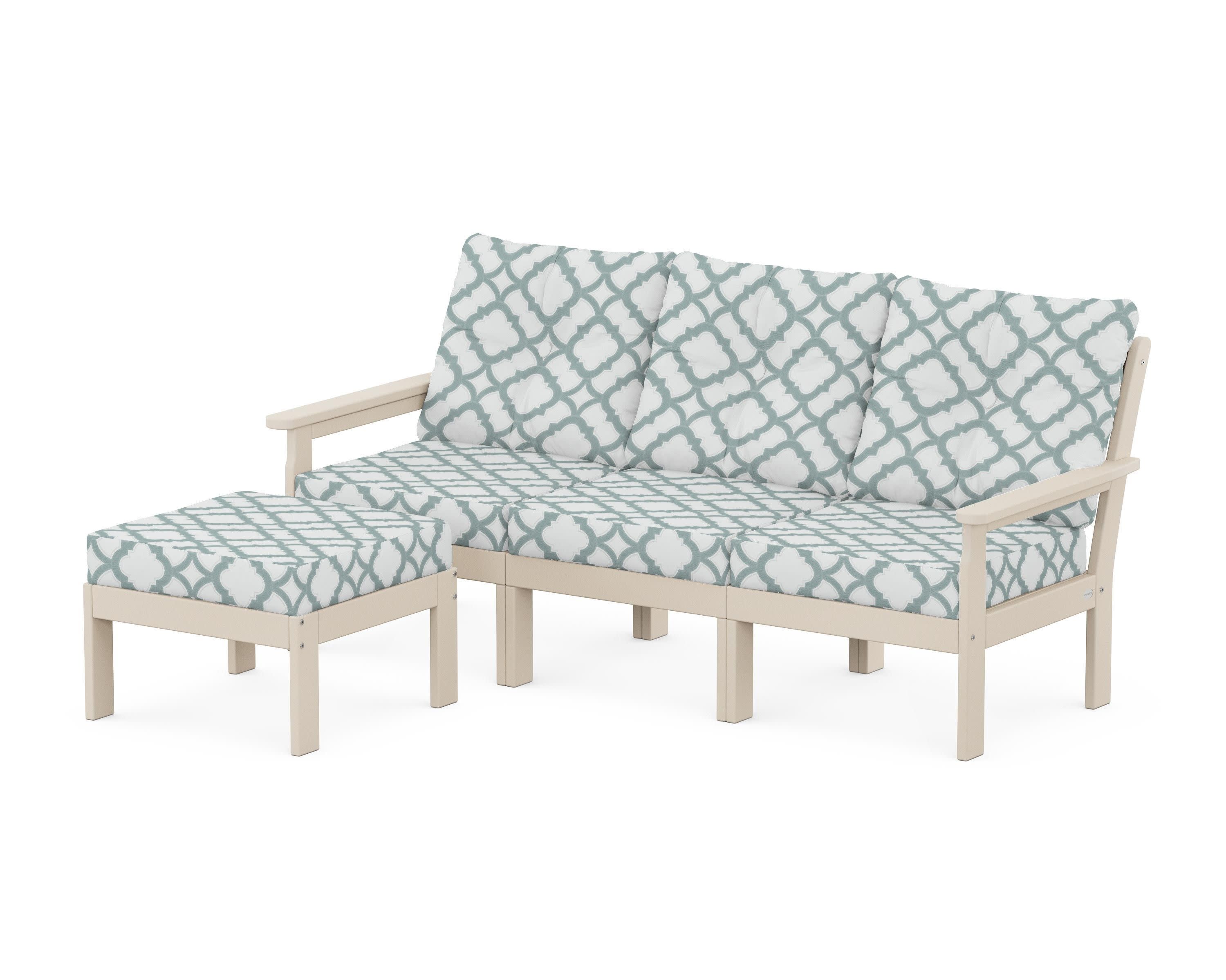 Vineyard 4-Piece Sectional with Ottoman in Sand / Trellis Glacier Spa