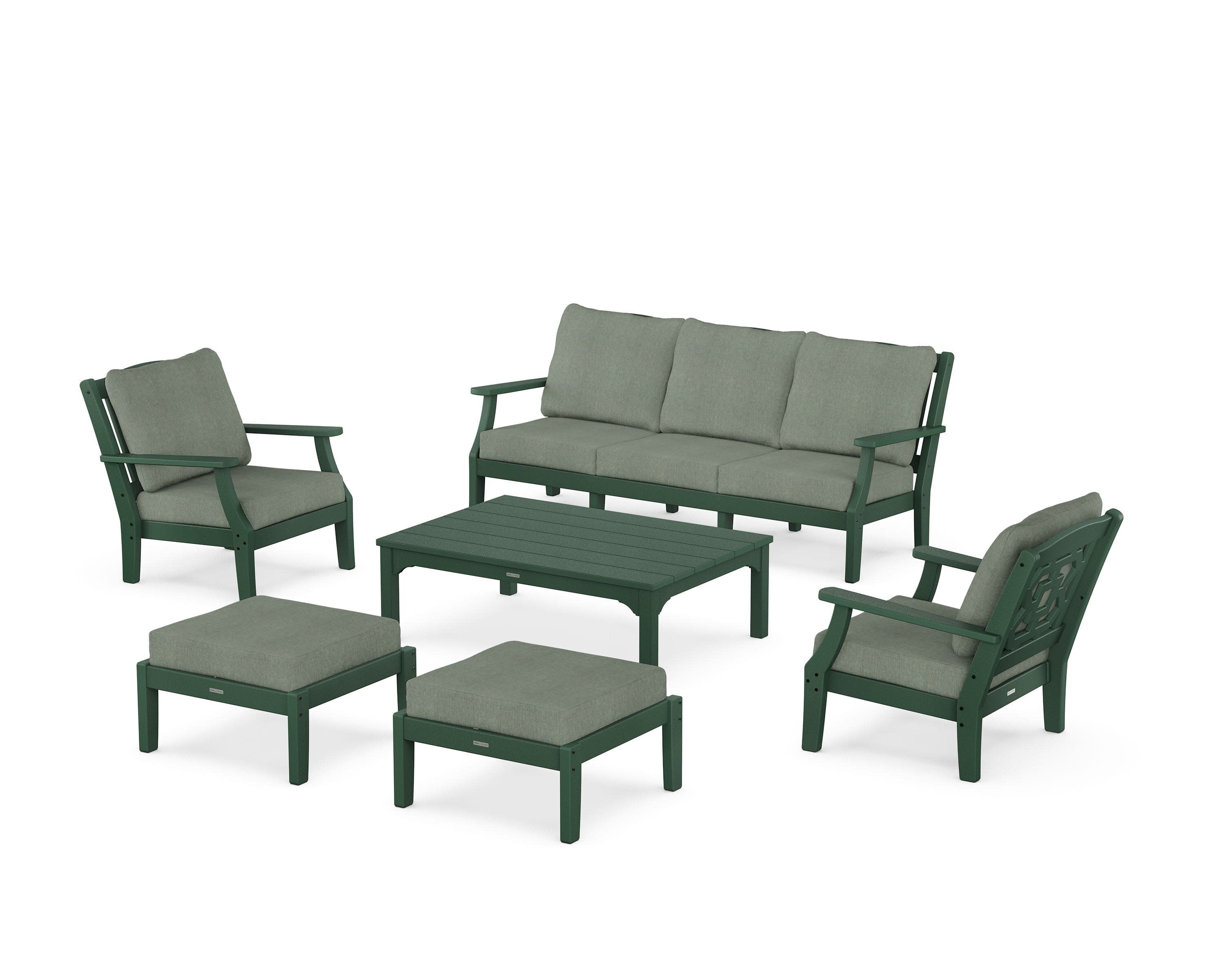 Chinoiserie 6-Piece Lounge Sofa Set in Green / Cast Sage