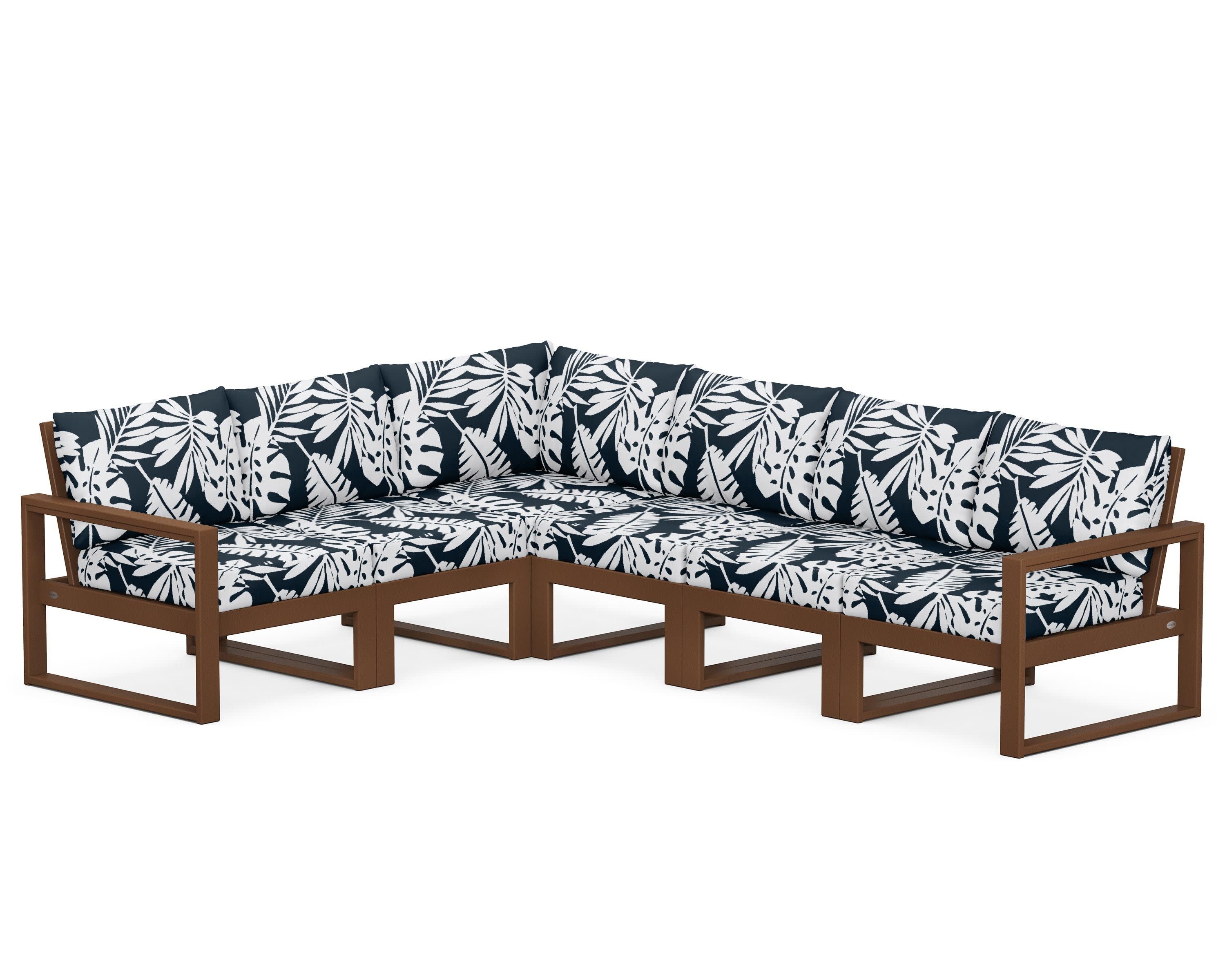 EDGE 6-Piece Modular Deep Seating Set in Teak / Leaf Marine Indigo