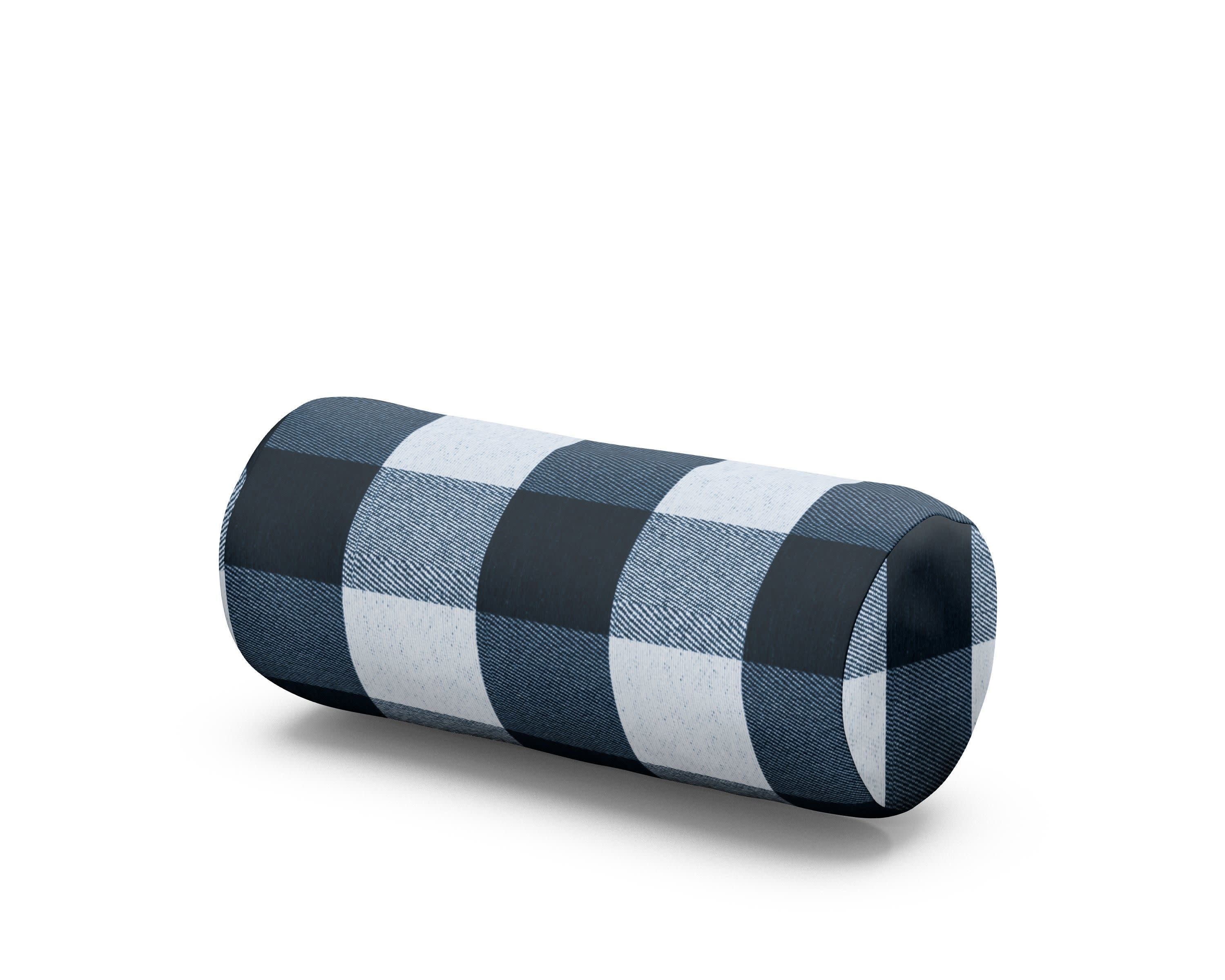 Outdoor Bolster Pillow in Buffalo Plaid Marine Indigo