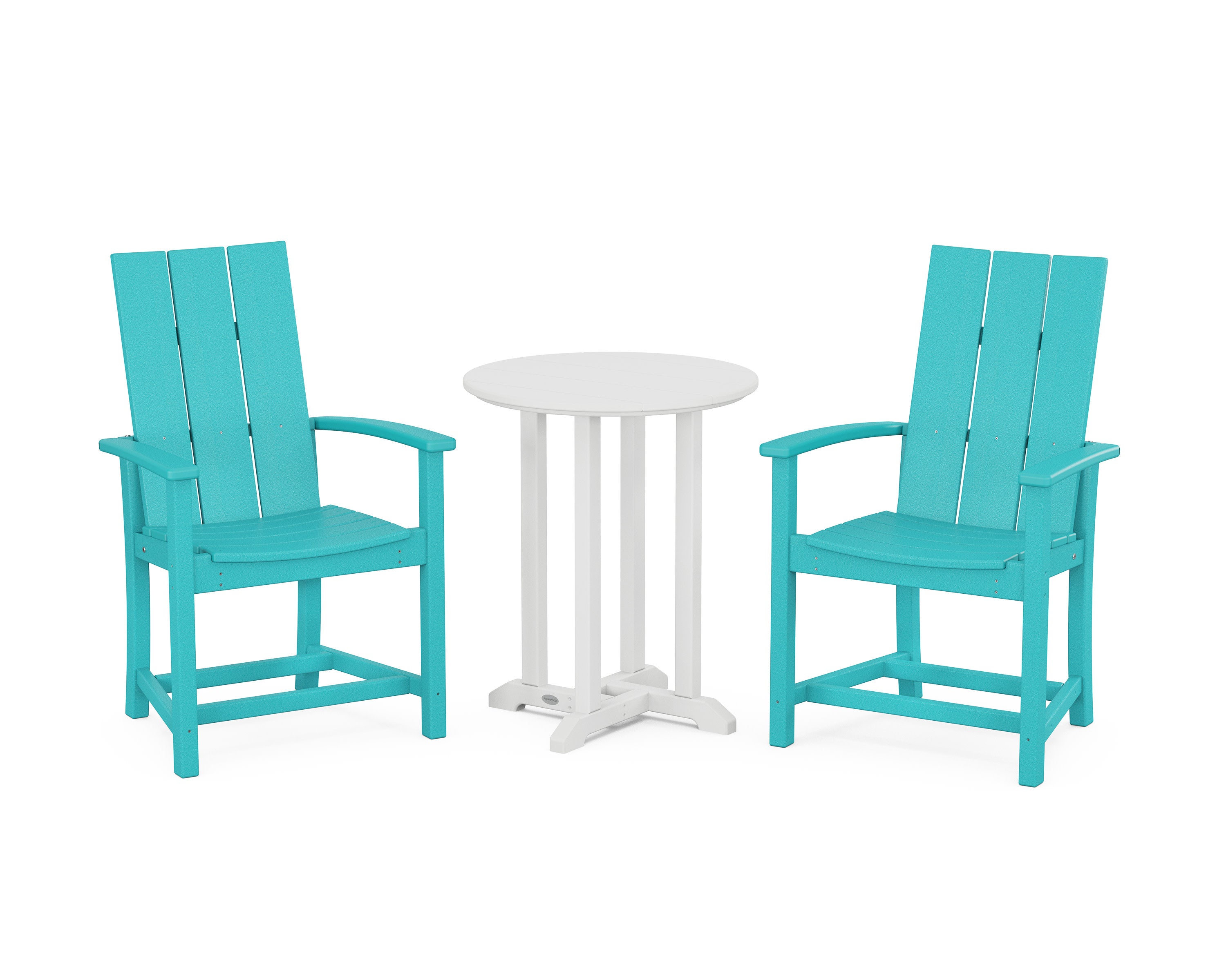 Modern Adirondack 3-Piece Round Farmhouse Bistro Dining Set in Aruba / White