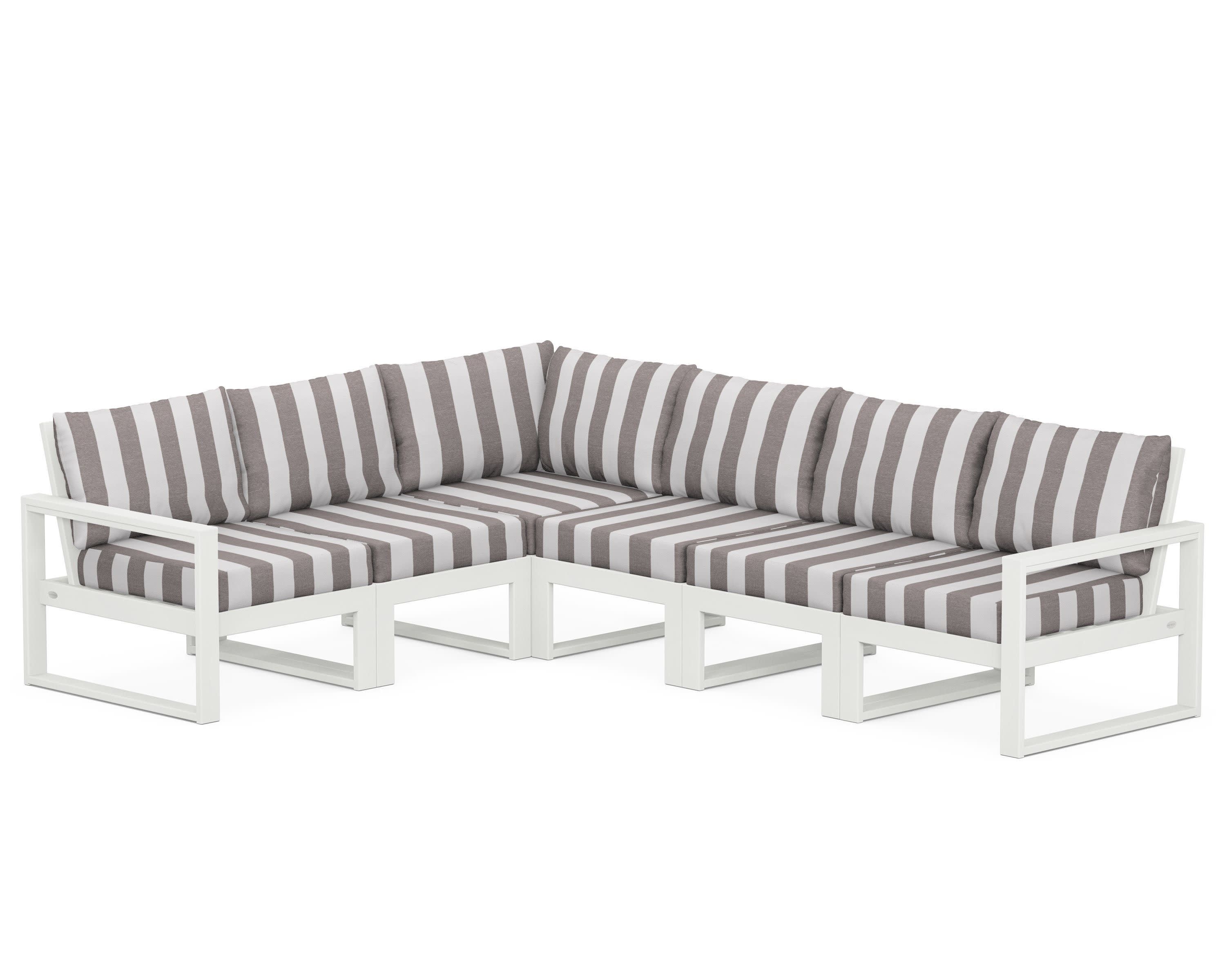 EDGE 6-Piece Modular Deep Seating Set in Vintage White / Cabana Stripe Grey Mist