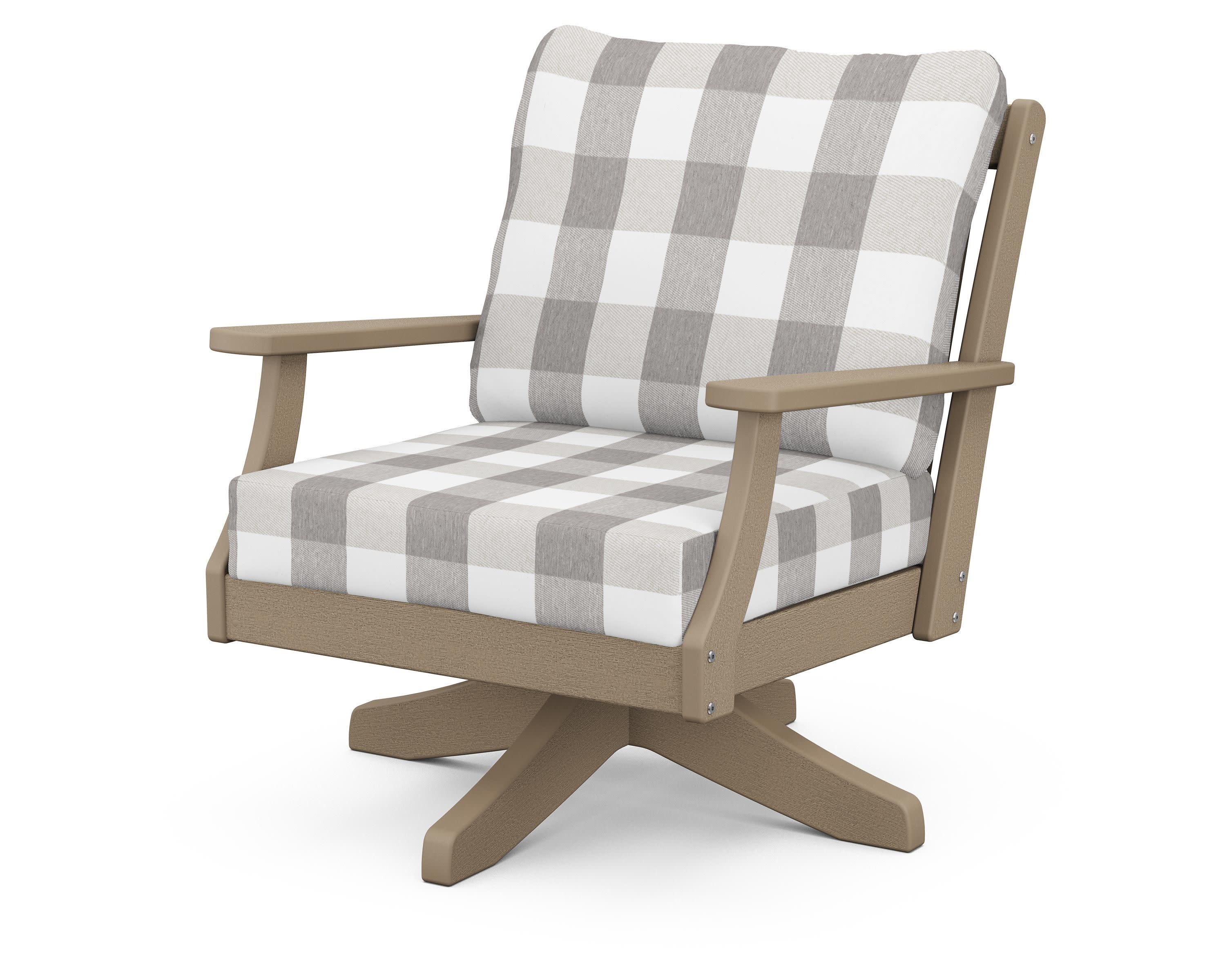 Braxton Deep Seating Swivel Chair in Vintage Sahara / Buffalo Plaid Grey Mist