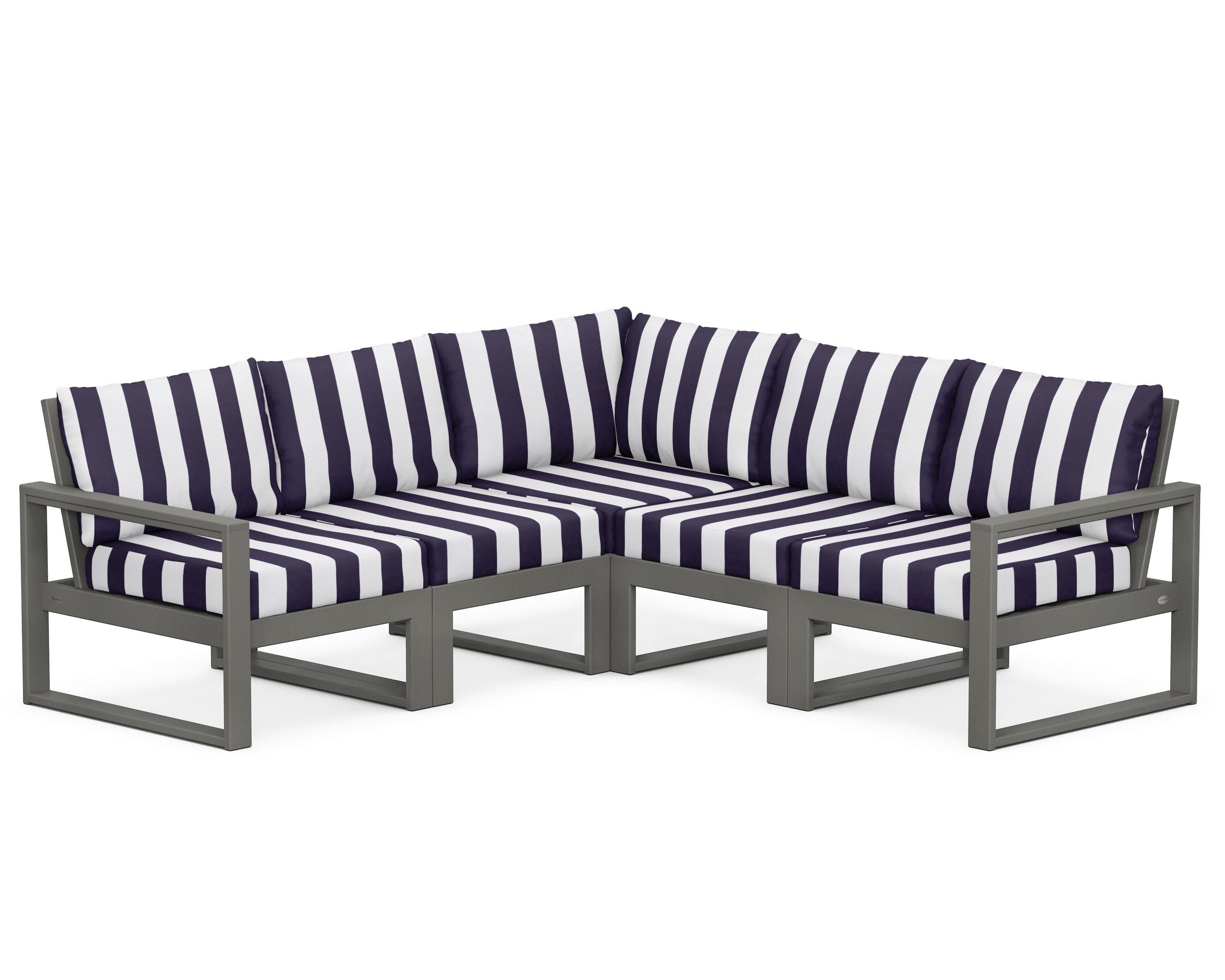 EDGE 5-Piece Modular Deep Seating Set in Slate Grey / Cabana Stripe Navy