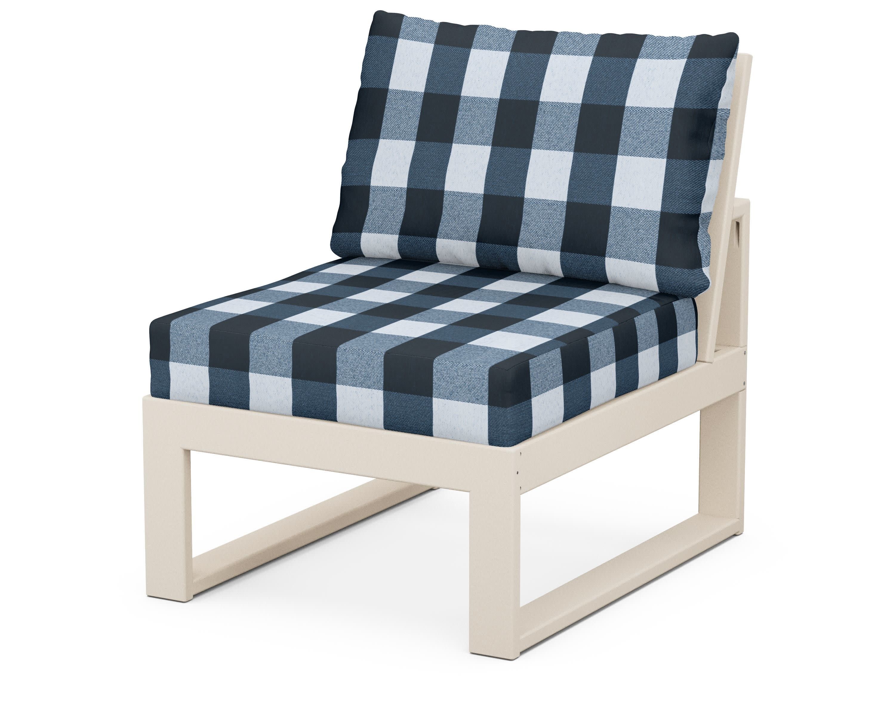 Modular Armless Chair in Sand / Buffalo Plaid Marine Indigo