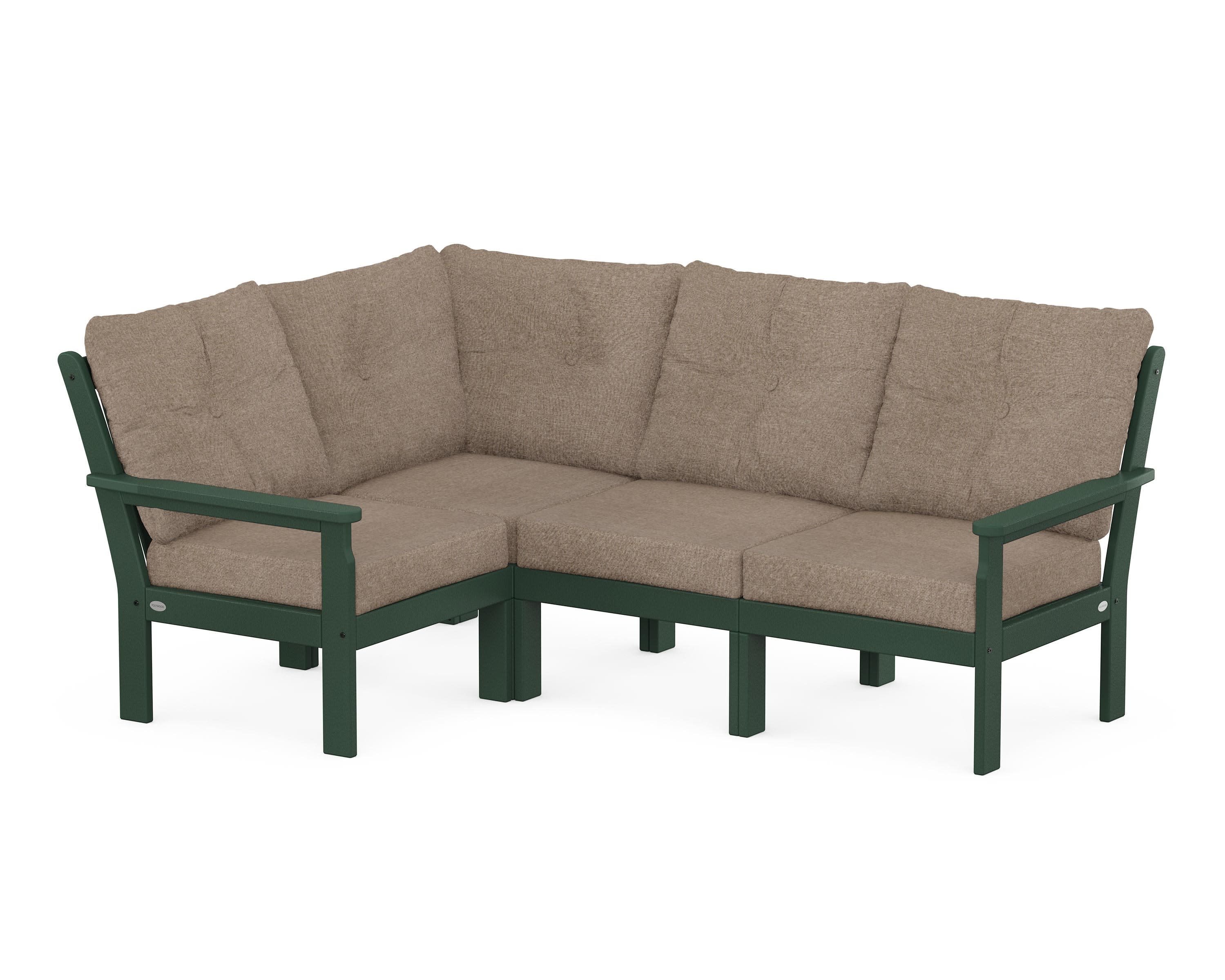 Vineyard 4-Piece Sectional in Green / Spiced Burlap