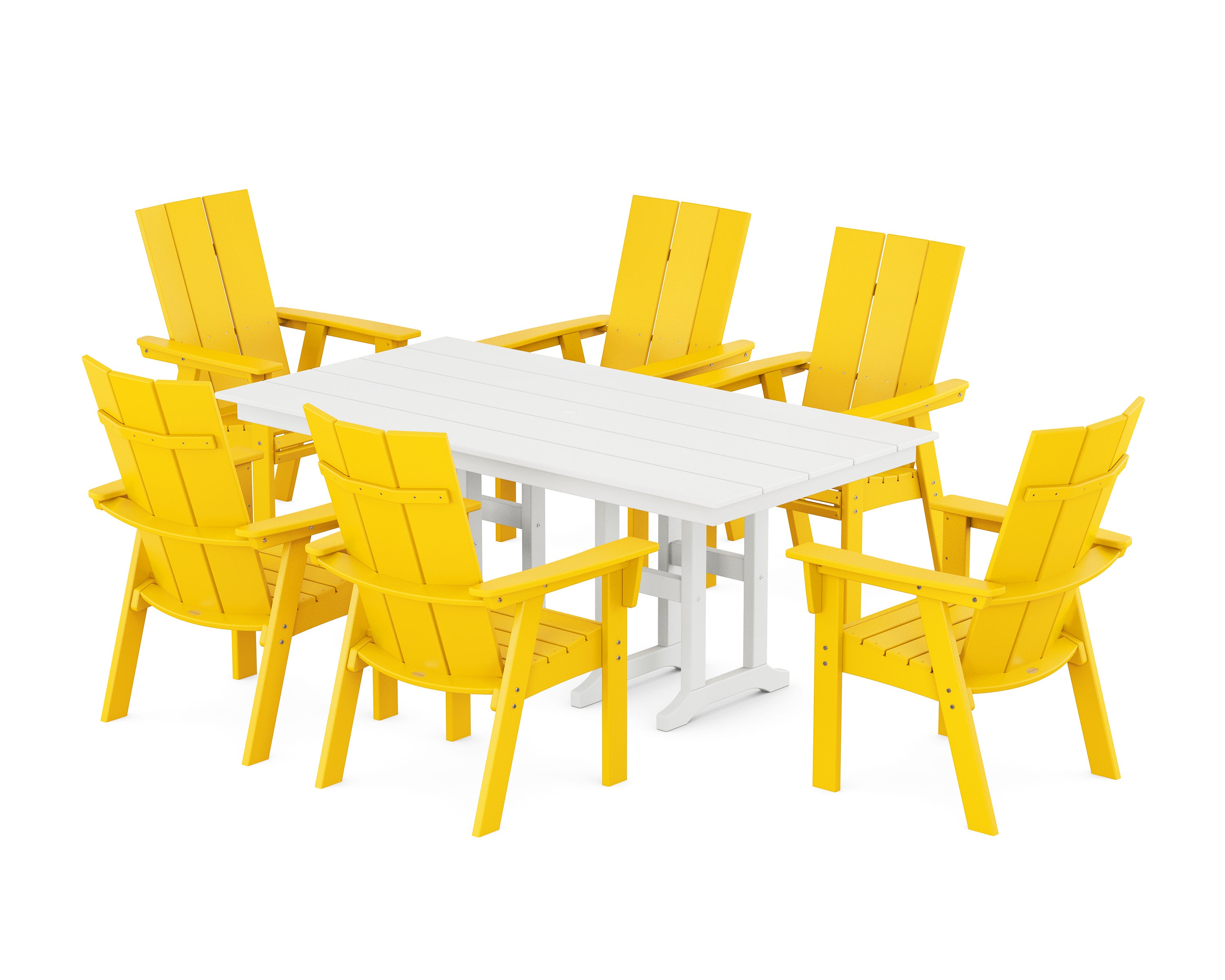 Modern Curveback Adirondack 7-Piece Farmhouse Dining Set in Lemon / White