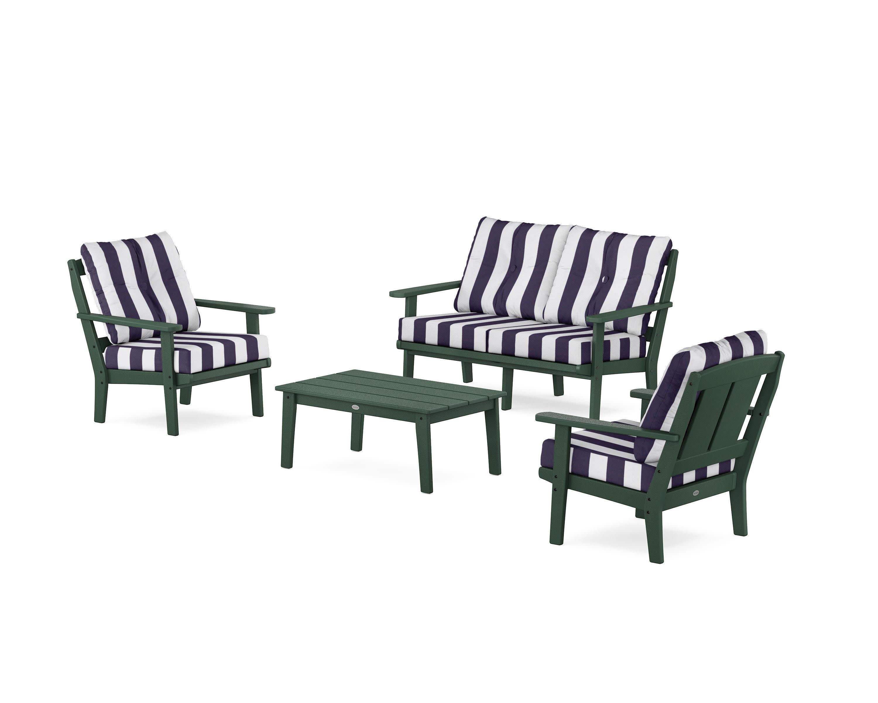 Mission 4-Piece Deep Seating Set with Loveseat in Green / Cabana Stripe Navy