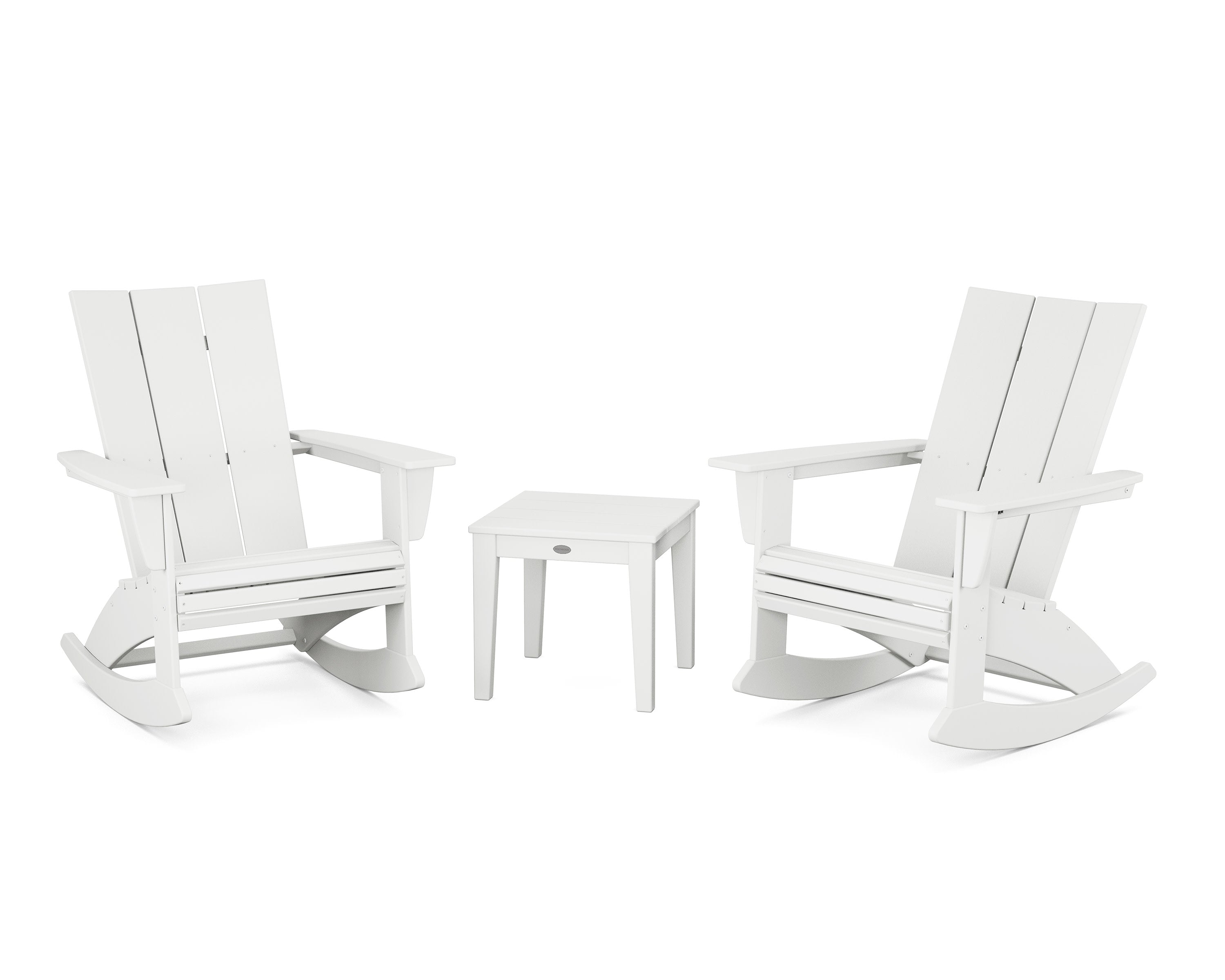 Modern Curveback 3-Piece Adirondack Rocking Chair Set in White