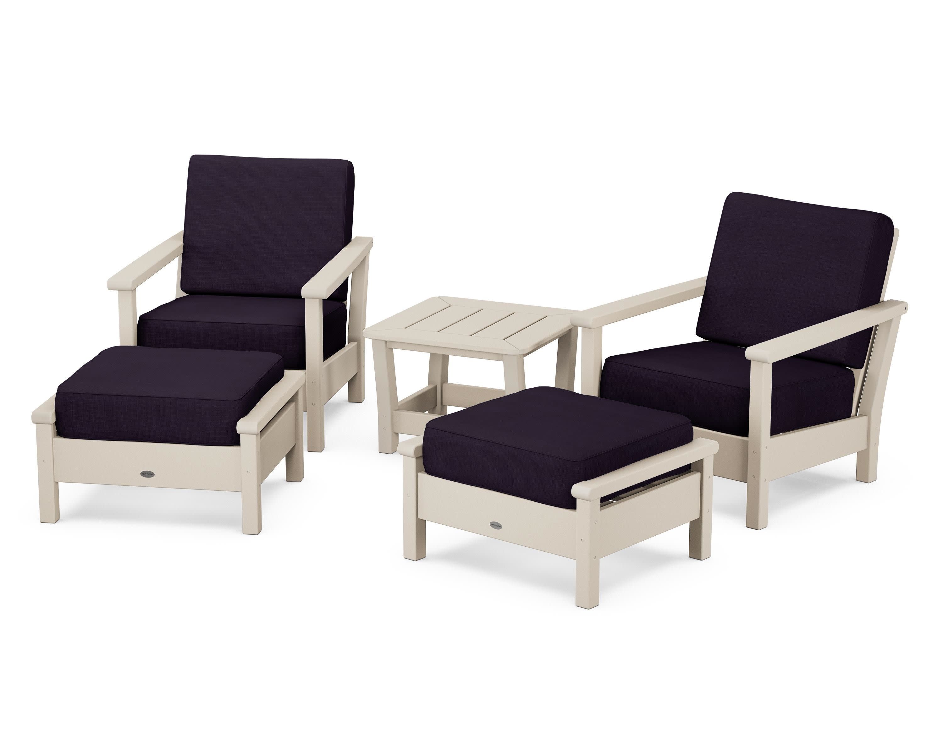 Harbour 5-Piece Deep Seating Chair Set in Sand / Navy Linen