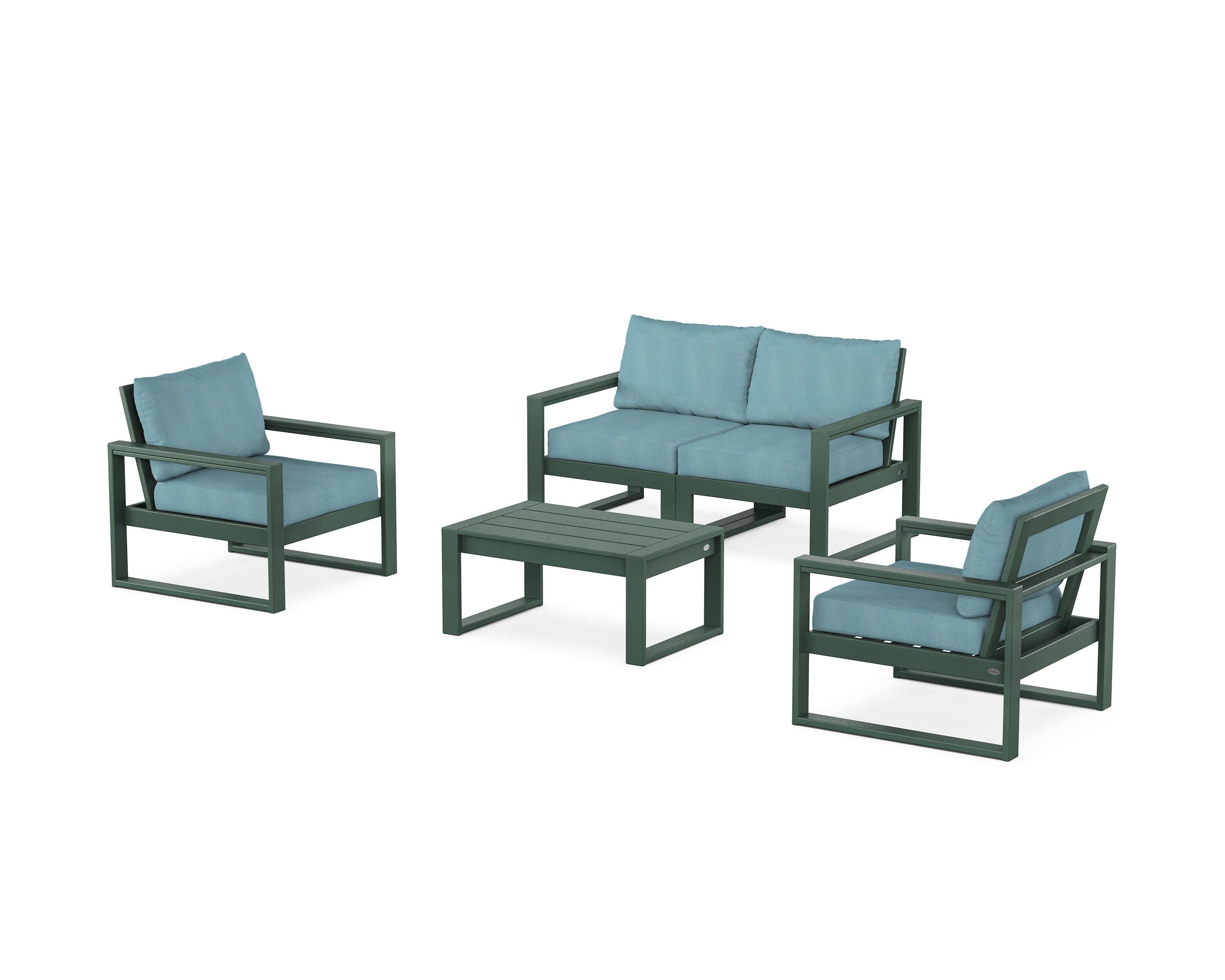 EDGE Sectional 4-Piece Deep Seating Set with Loveseat in Green / Lattice Sky Blue