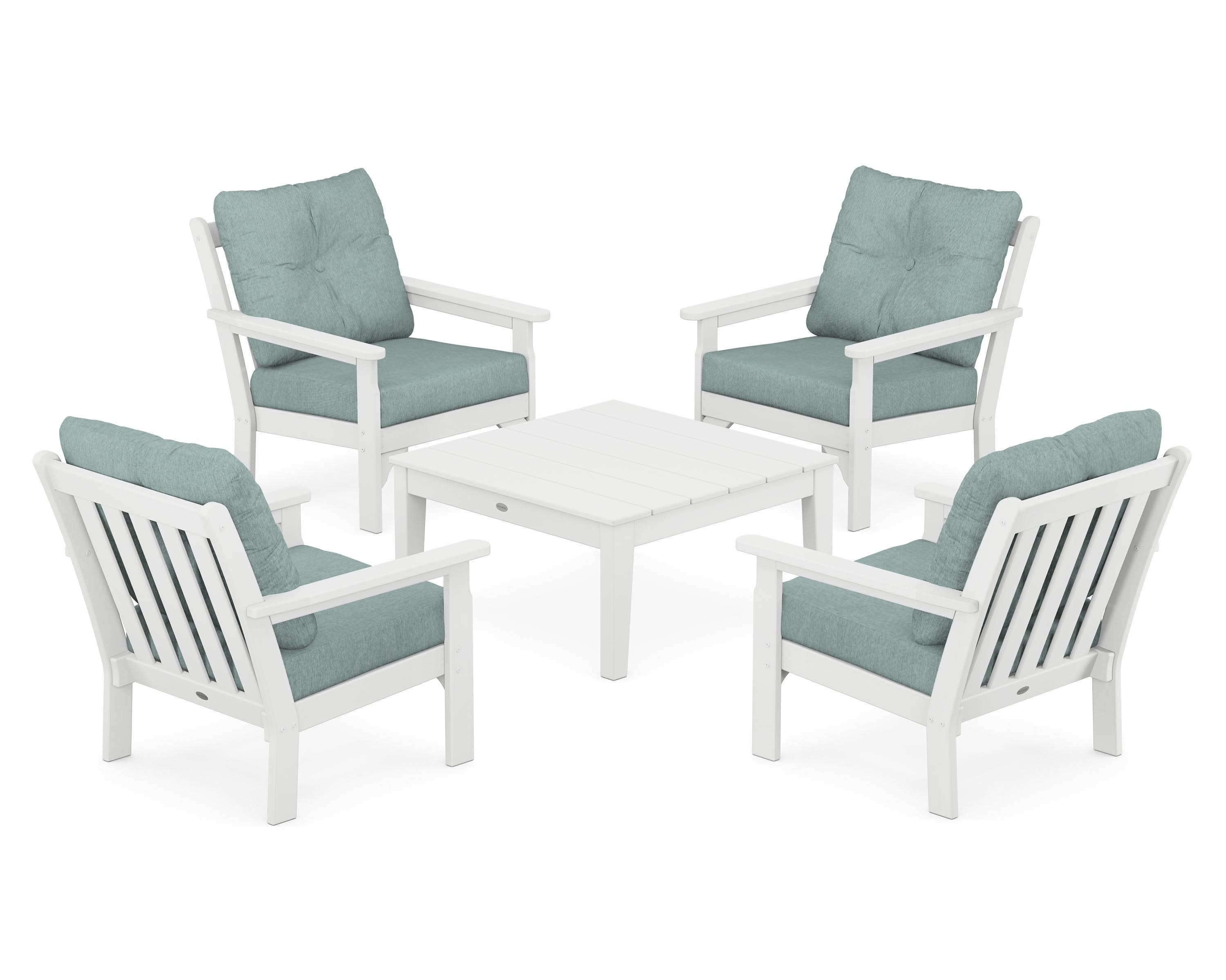 Vineyard 5-Piece Deep Seating Conversation Set in White / Glacier Spa