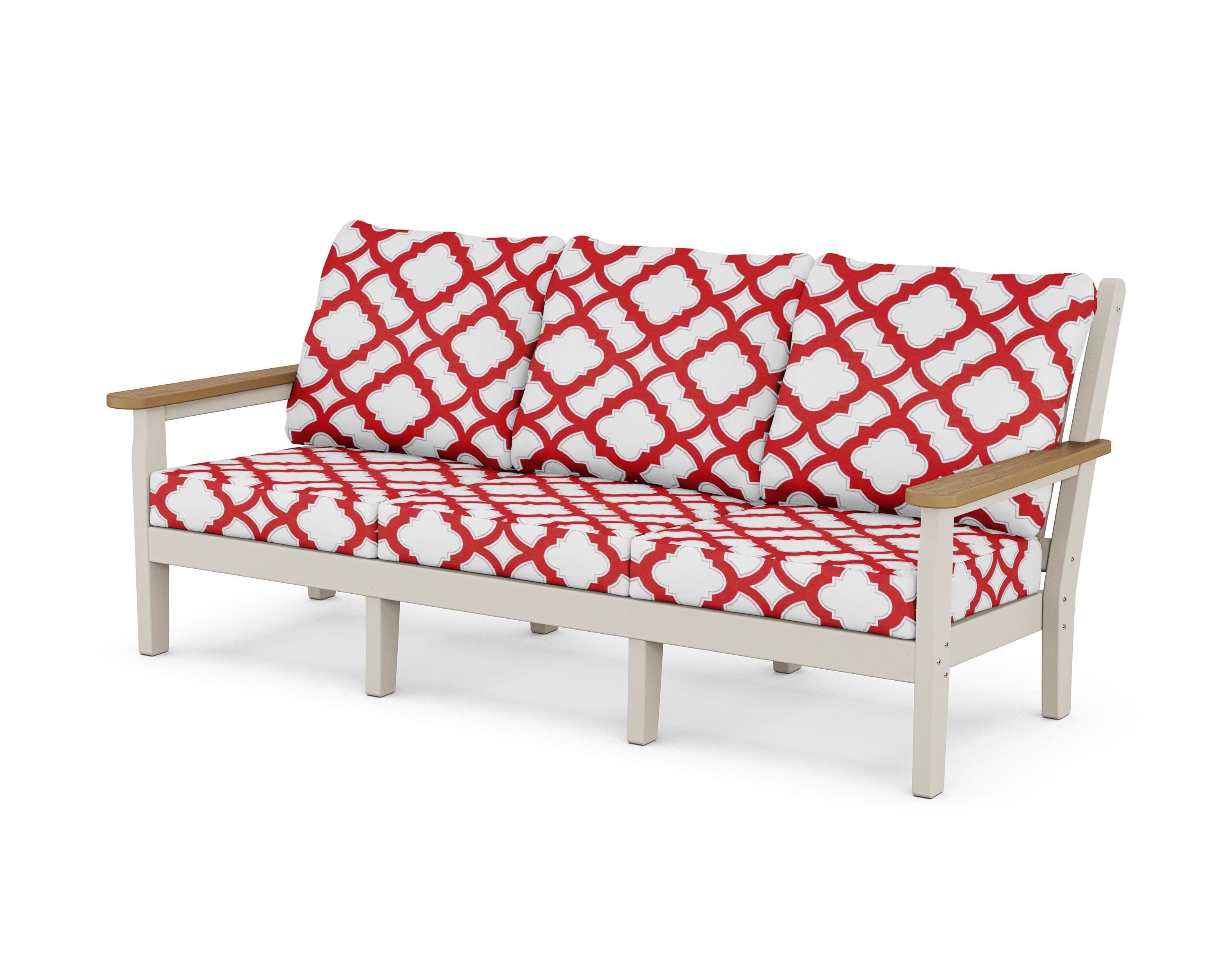 Chippendale Deep Seating Sofa in Sand / Natural / Trellis Crimson