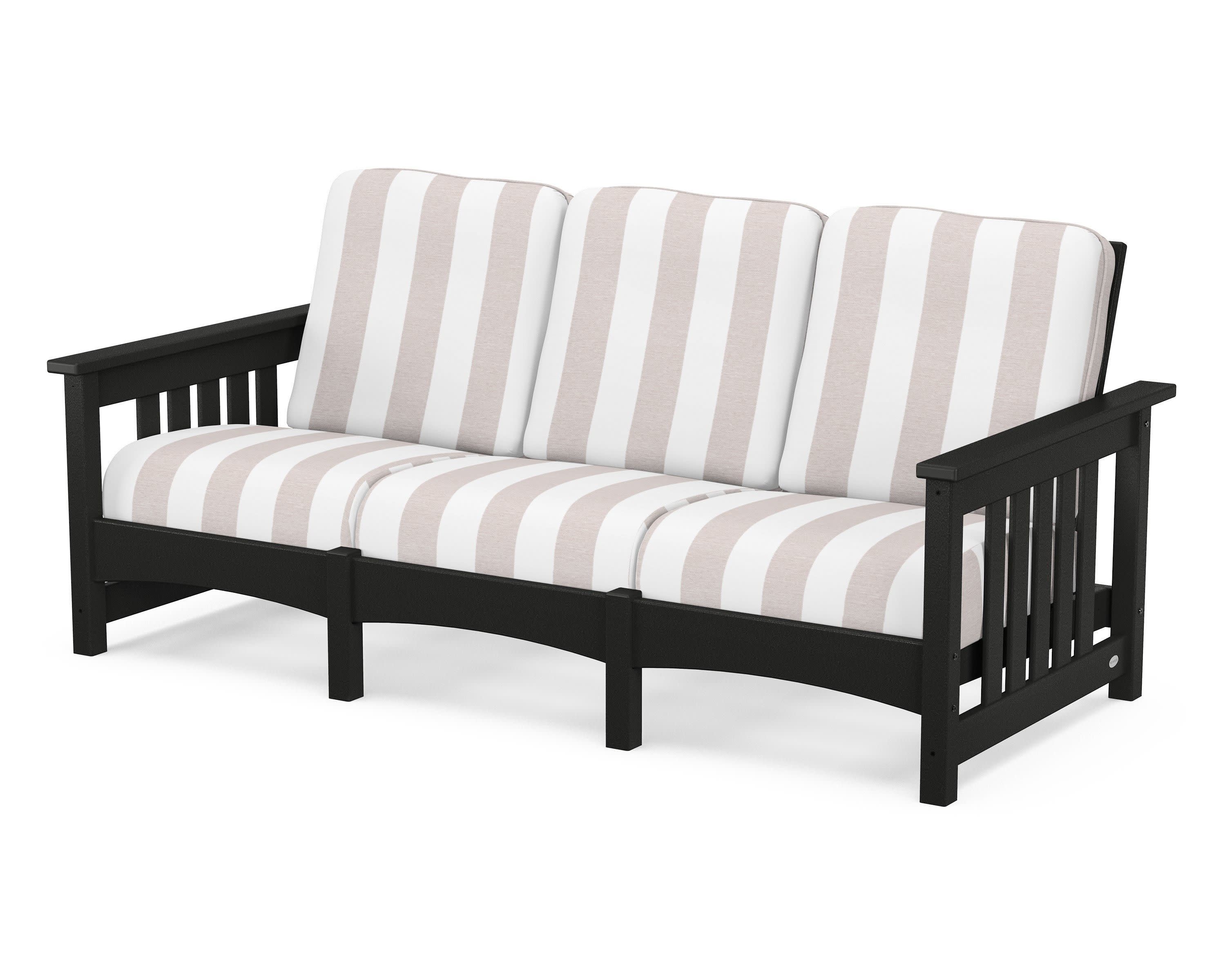 Club Mission Sofa in Black / Cabana Stripe Dune Burlap