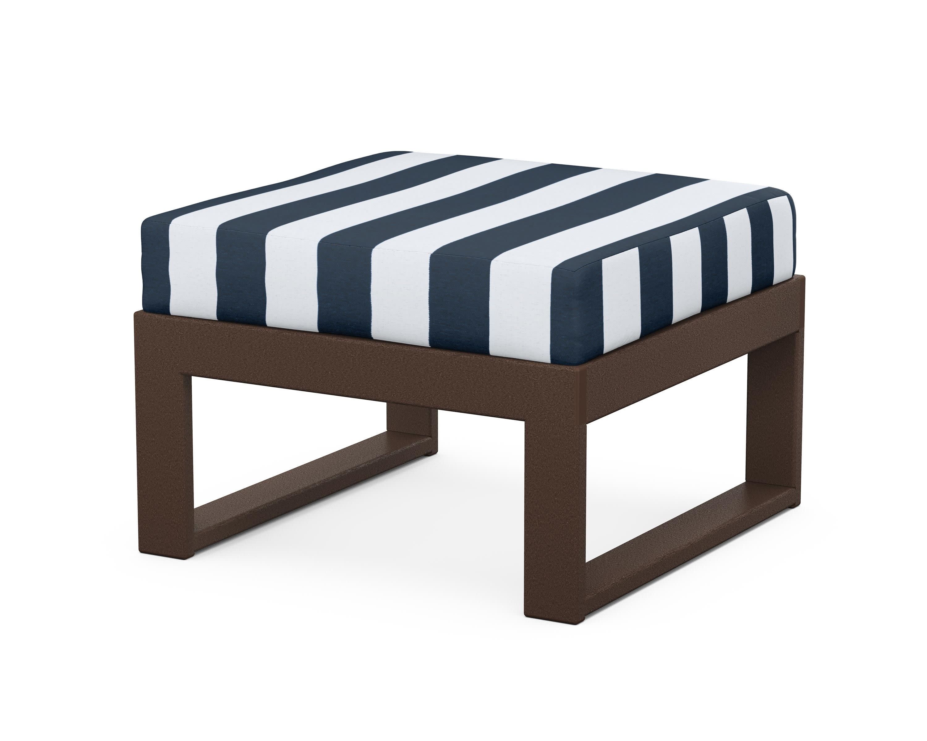 Modular Ottoman - Modern in Mahogany / Cabana Stripe Marine Indigo
