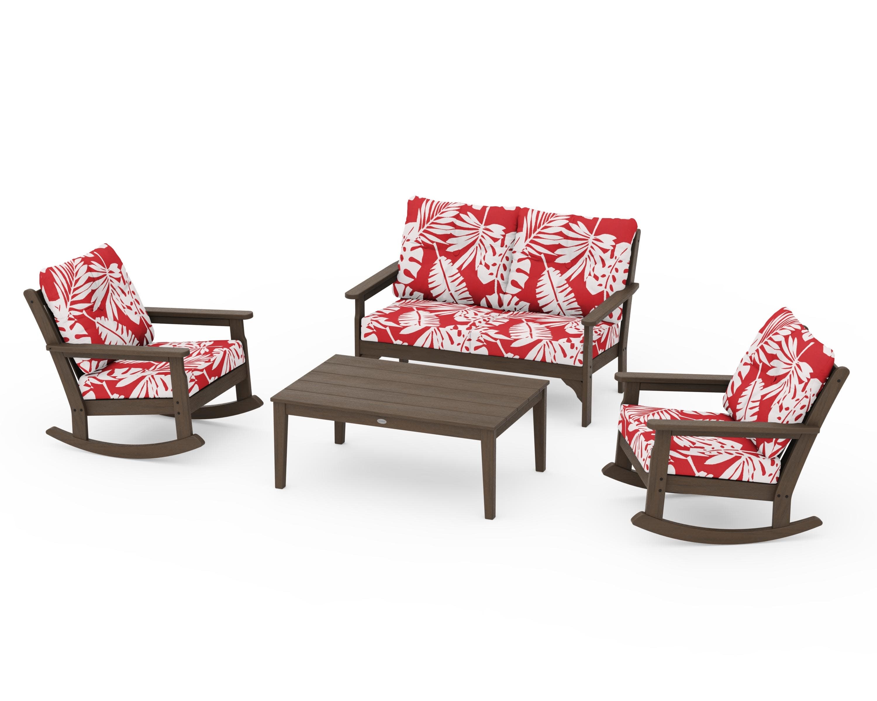 Vineyard 4-Piece Deep Seating Rocking Chair Set in Kona / Leaf Crimson