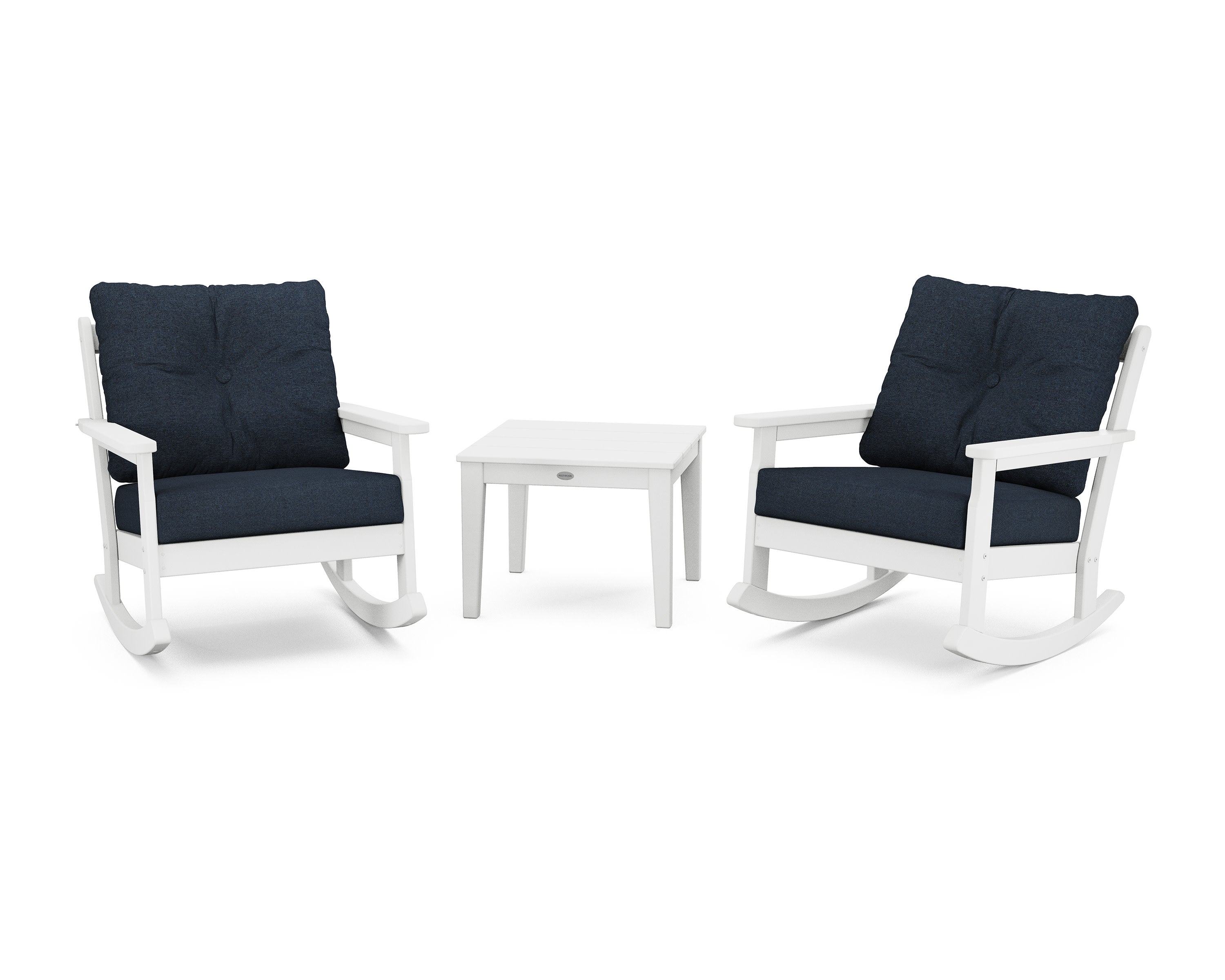 Vineyard 3-Piece Deep Seating Rocker Set in White / Marine Indigo