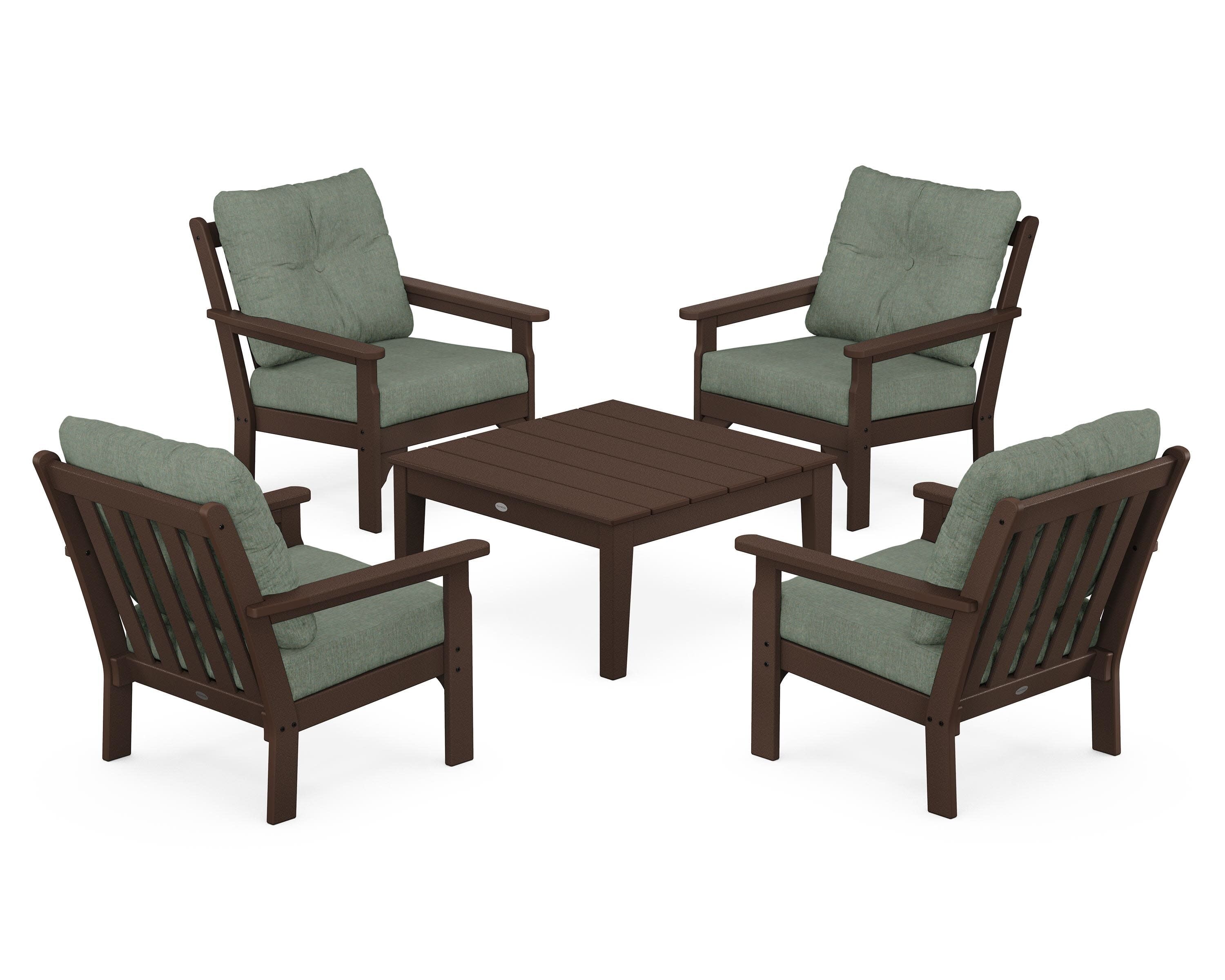 Vineyard 5-Piece Deep Seating Conversation Set in Mahogany / Cast Sage