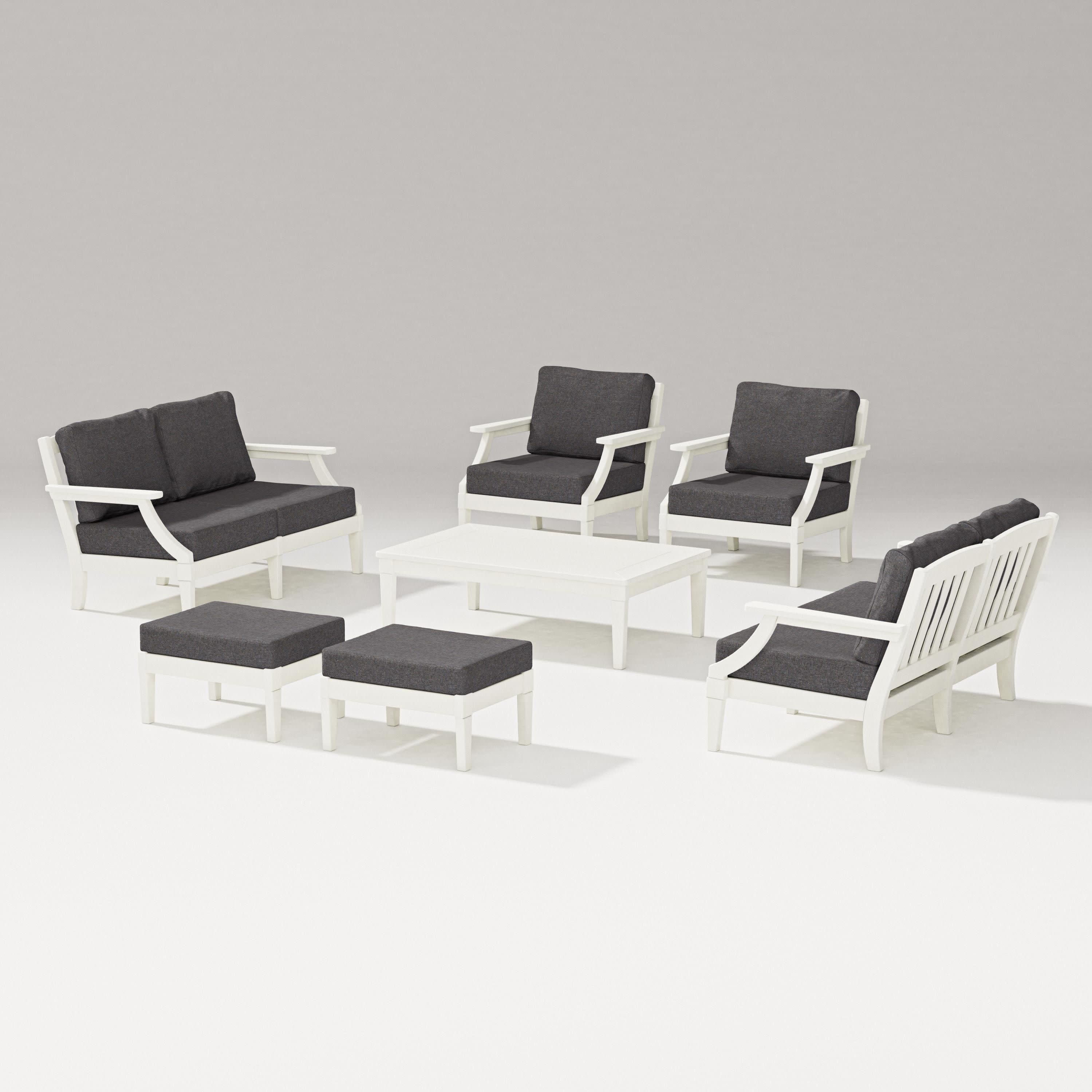 Estate 7-Piece Lounge Loveseat Set in Vintage White / Ash Charcoal