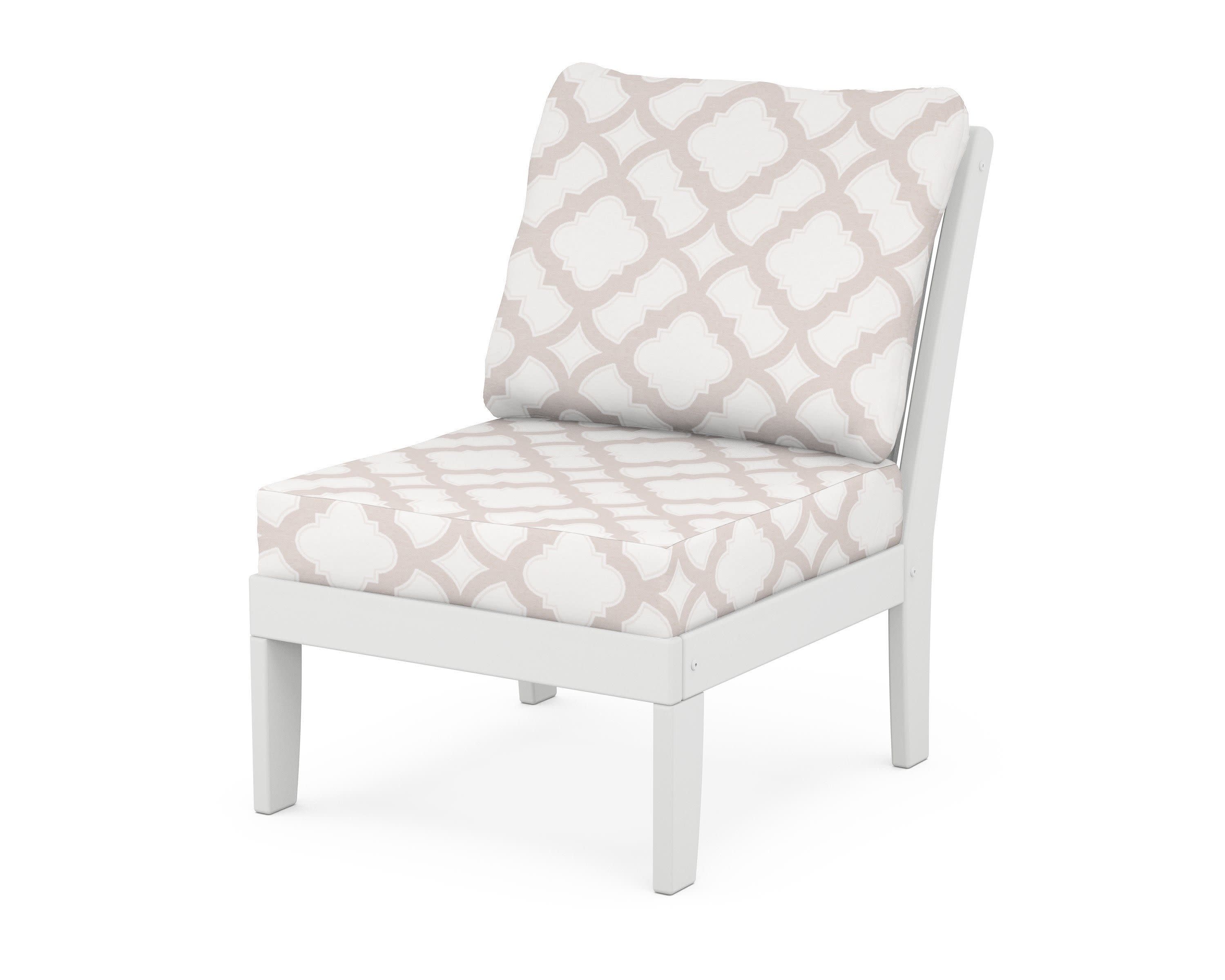 Braxton Modular Armless Chair in White / Trellis Dune Burlap