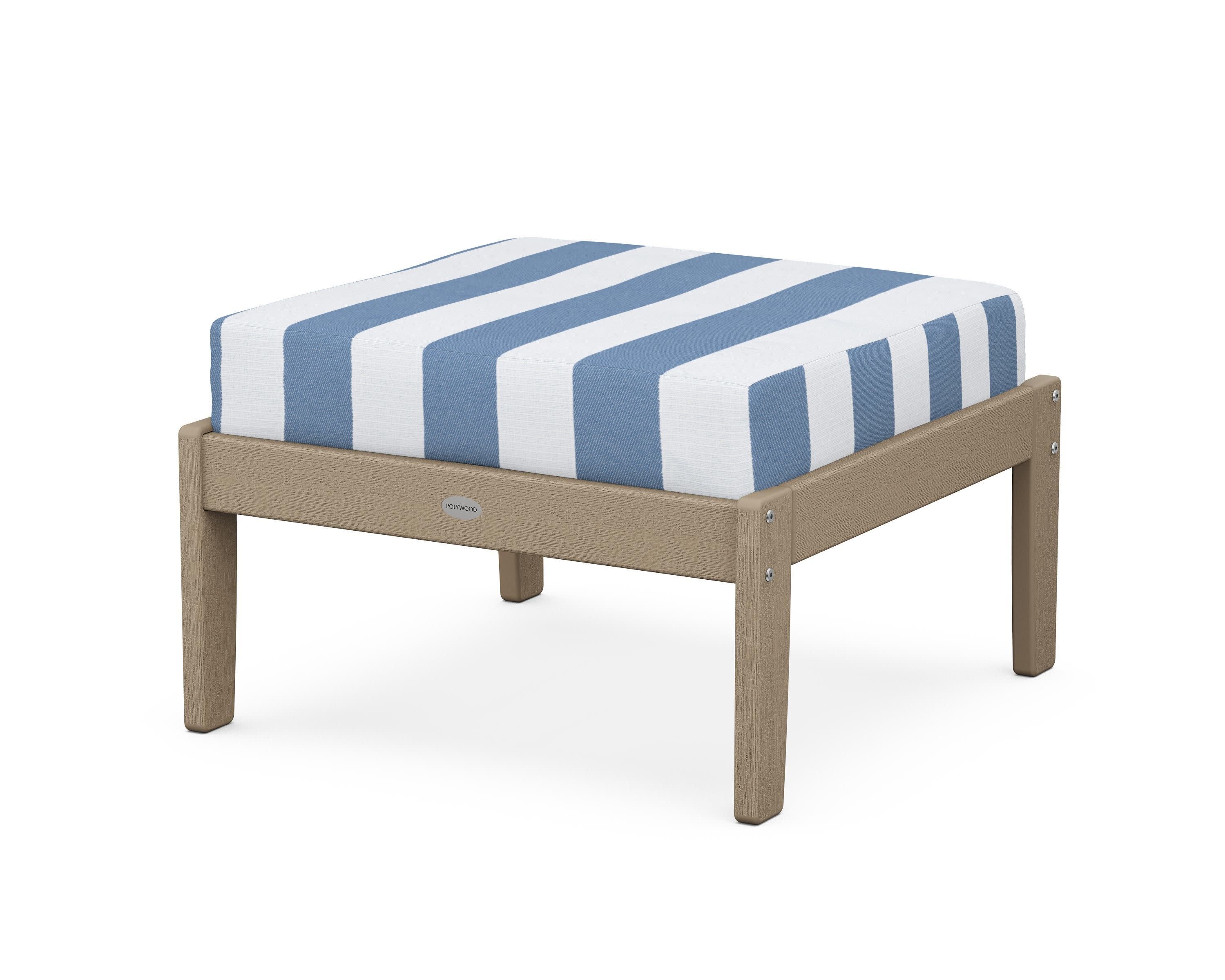 Braxton Deep Seating Ottoman in Vintage Sahara / Cabana Stripe Sky Blue