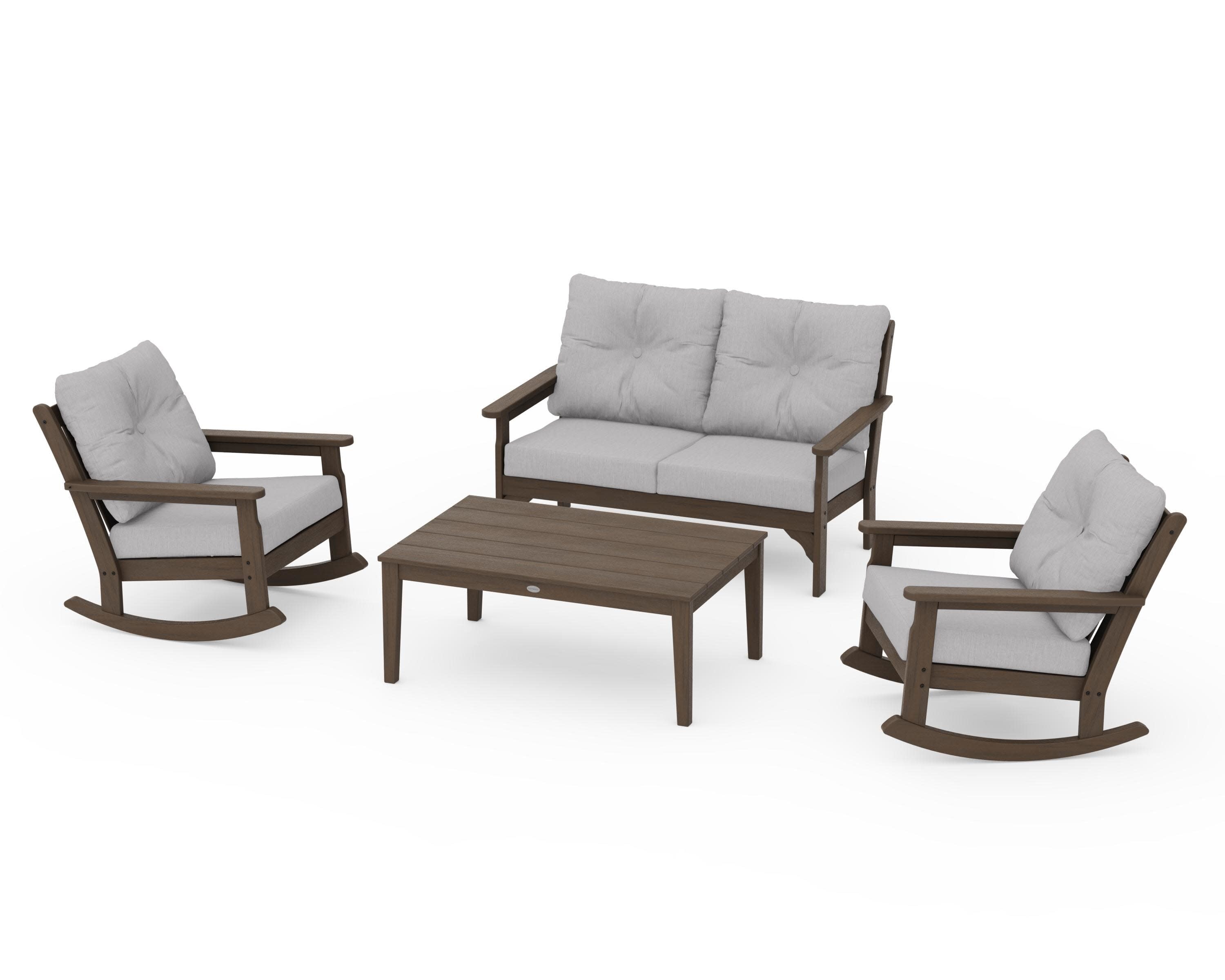 Vineyard 4-Piece Deep Seating Rocking Chair Set in Kona / Granite