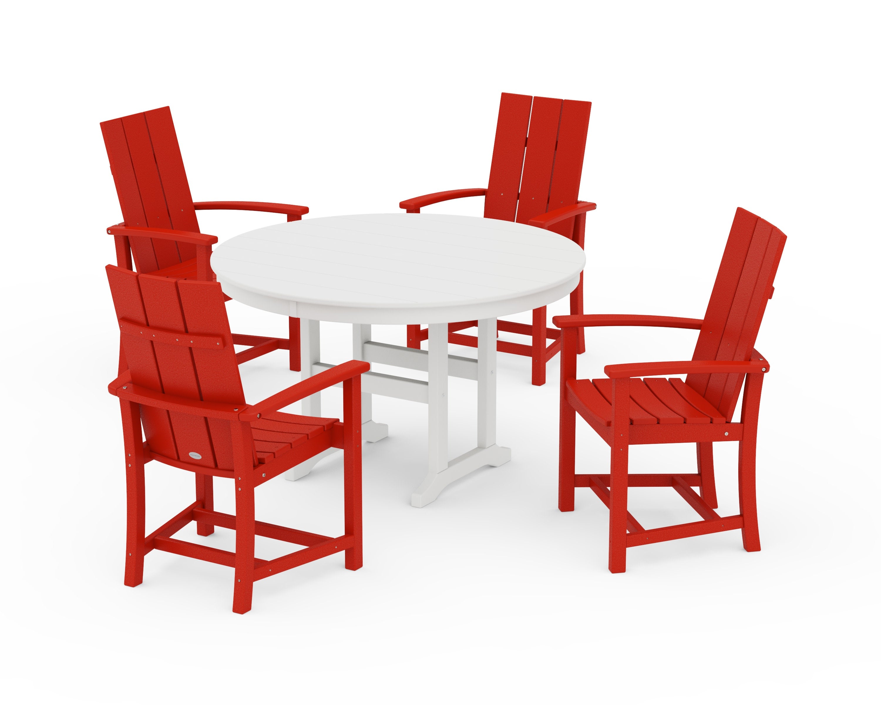 Modern Adirondack 5-Piece Round Farmhouse Dining Set in Sunset Red / White