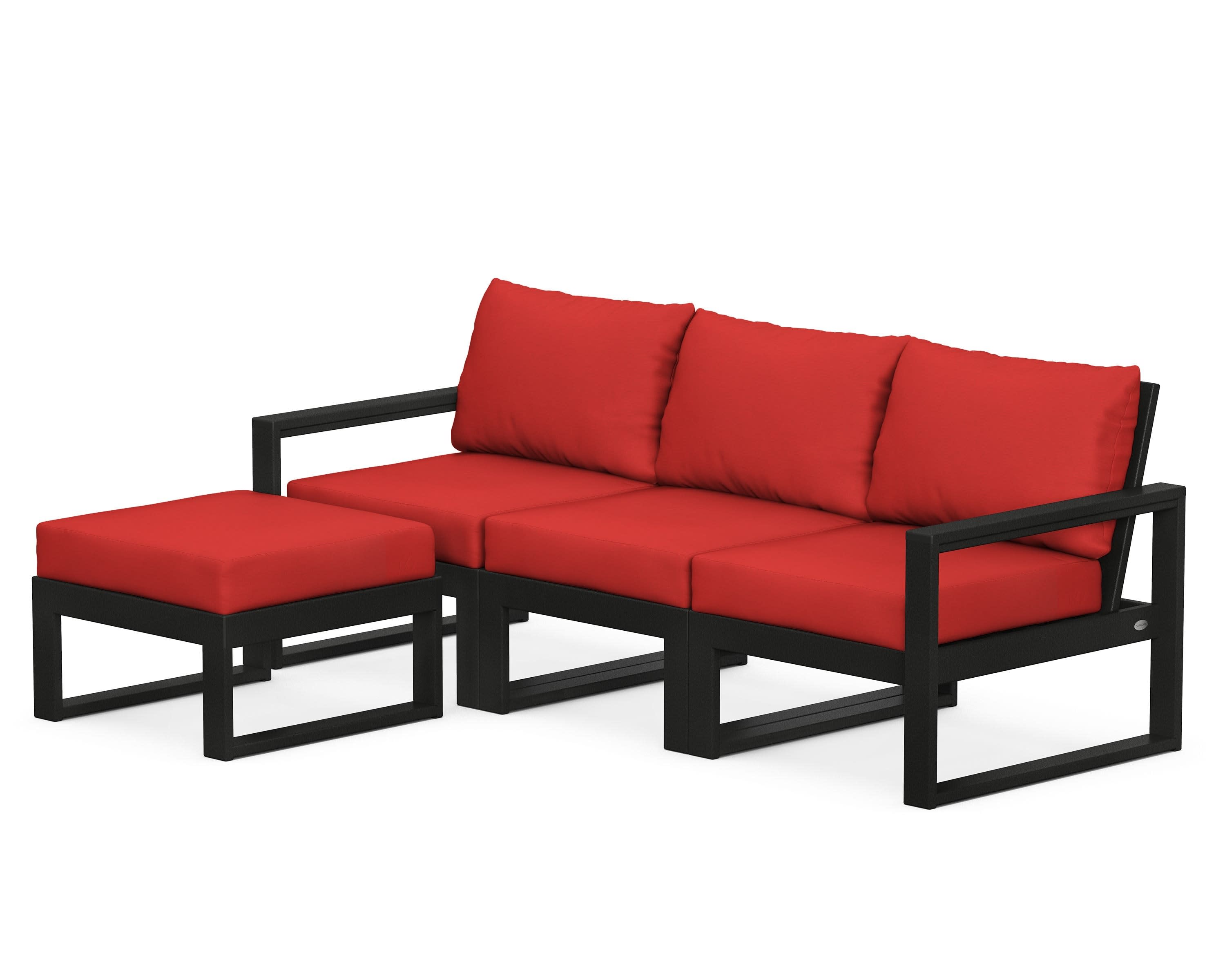 EDGE 4-Piece Modular Deep Seating Set with Ottoman in Black / Crimson Linen