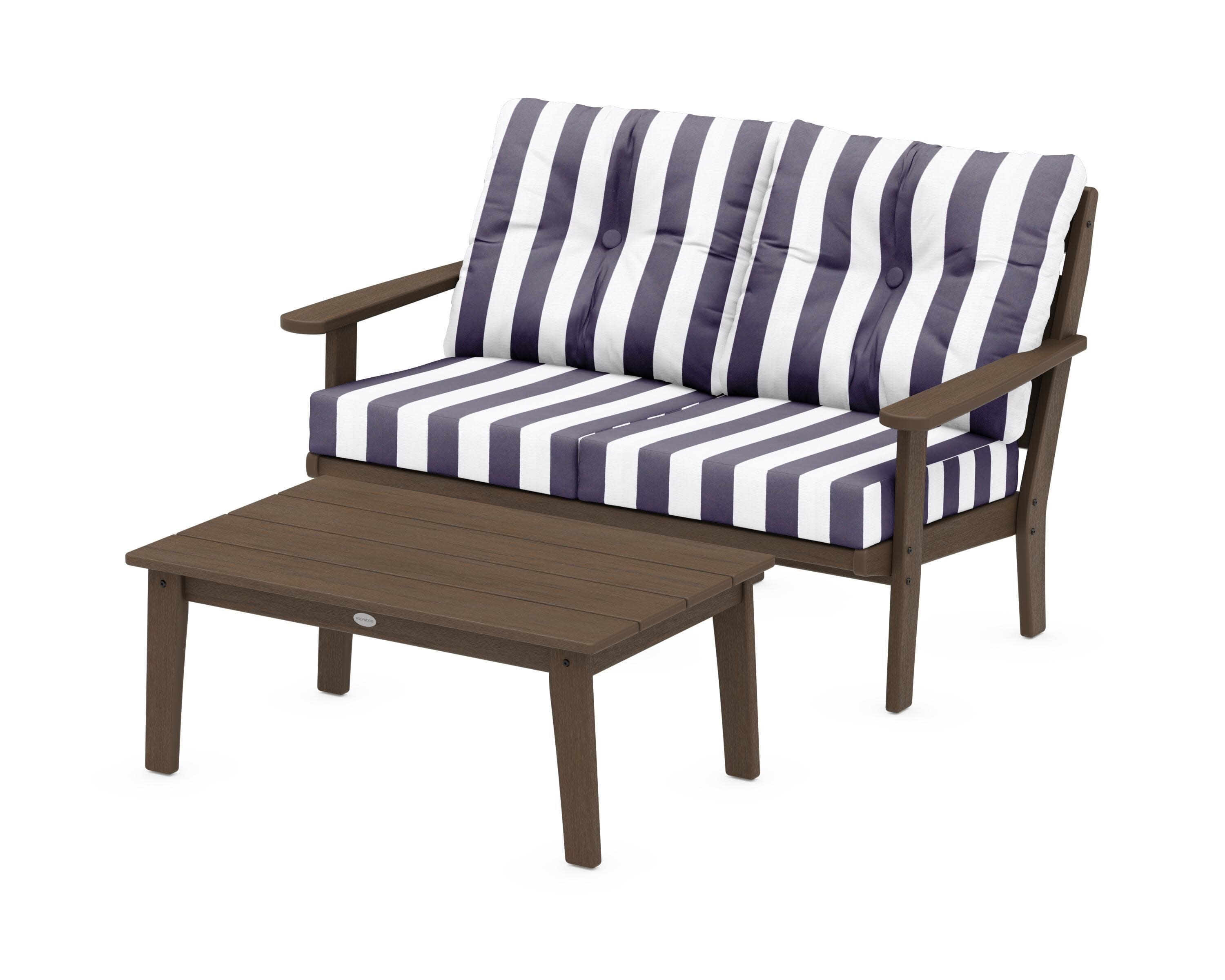 Lakeside 2-Piece Lounge Loveseat Set in Kona / Cabana Stripe Navy