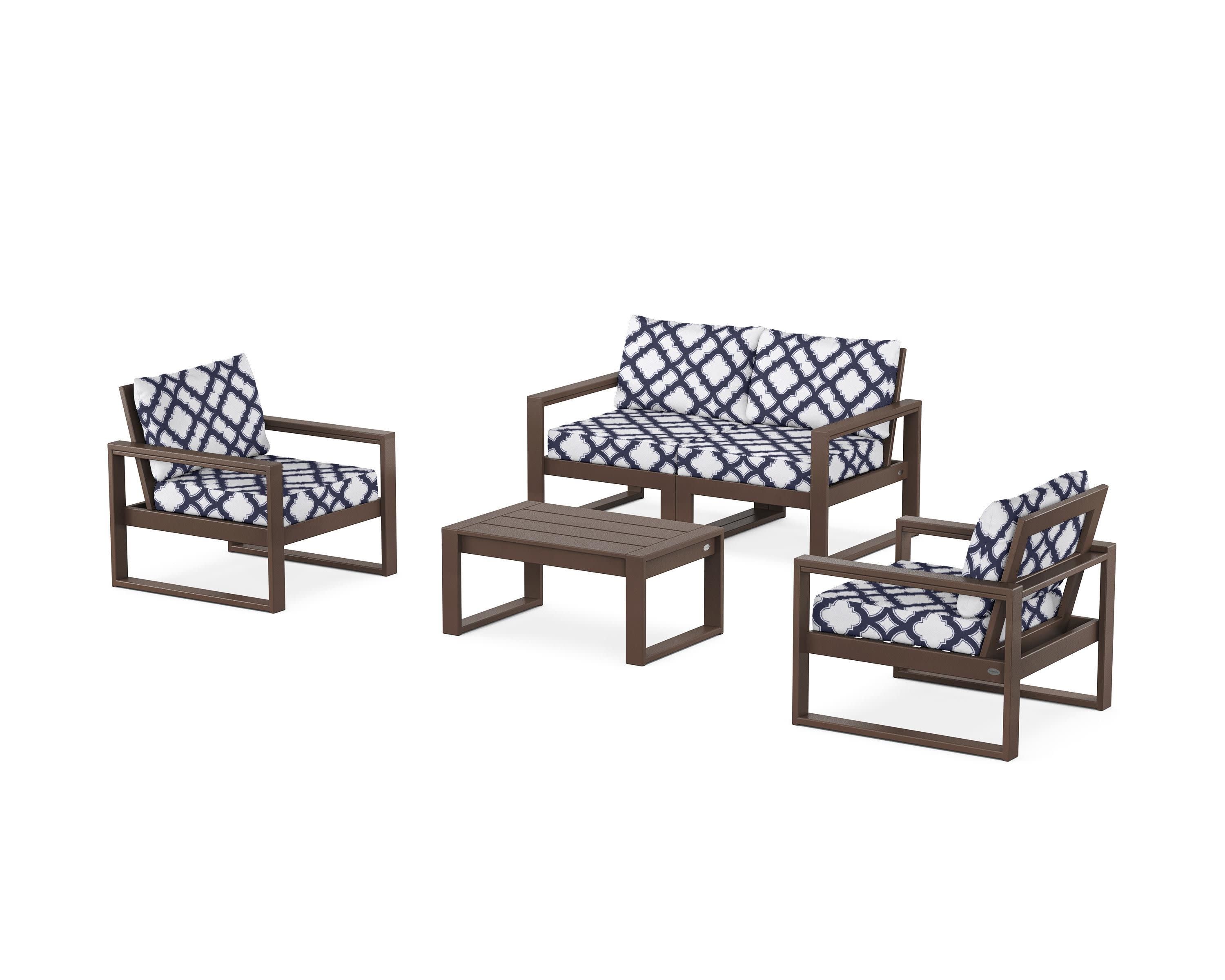 EDGE Sectional 4-Piece Deep Seating Set with Loveseat in Mahogany / Trellis Navy