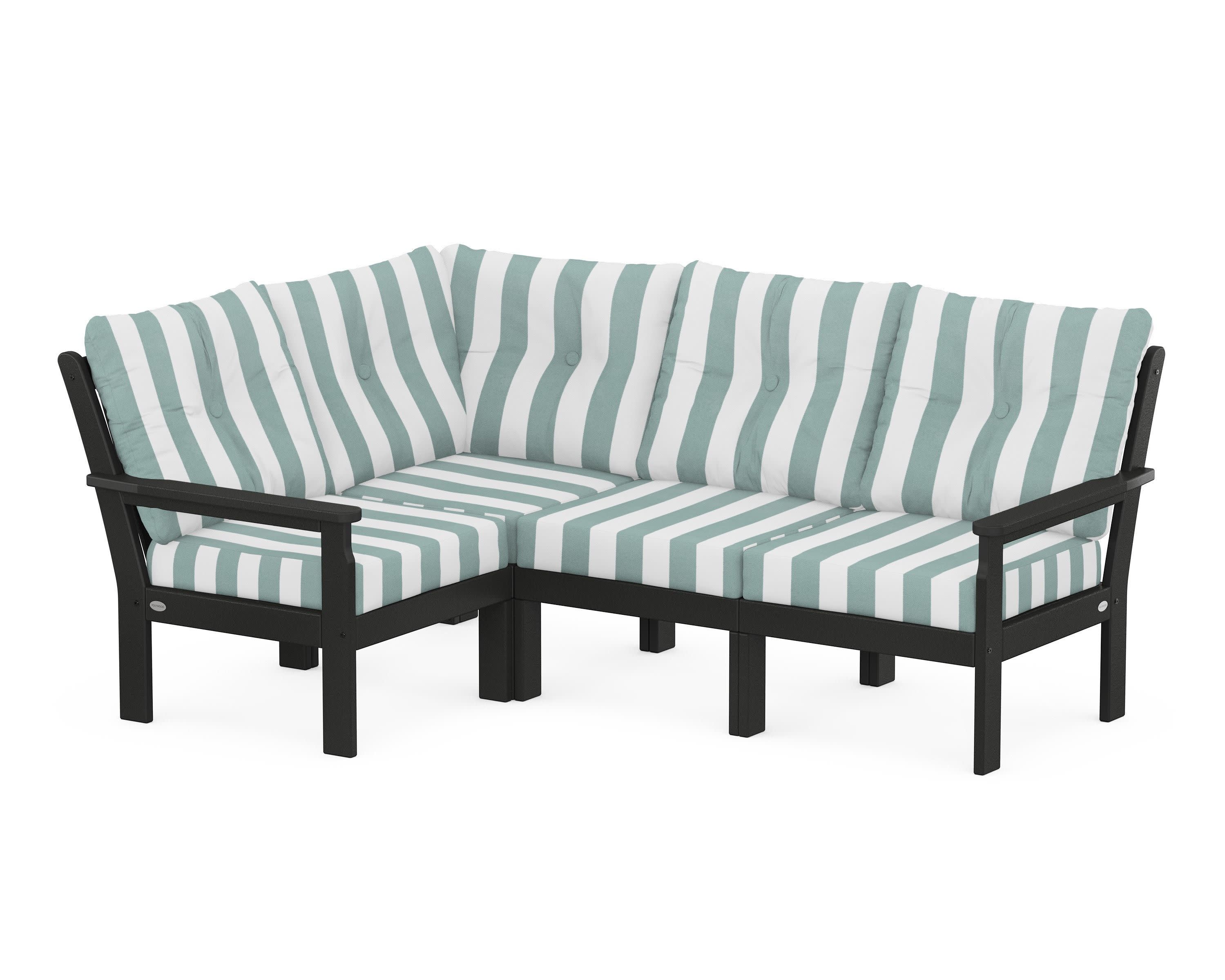 Vineyard 4-Piece Sectional in Black / Cabana Stripe Glacier Spa
