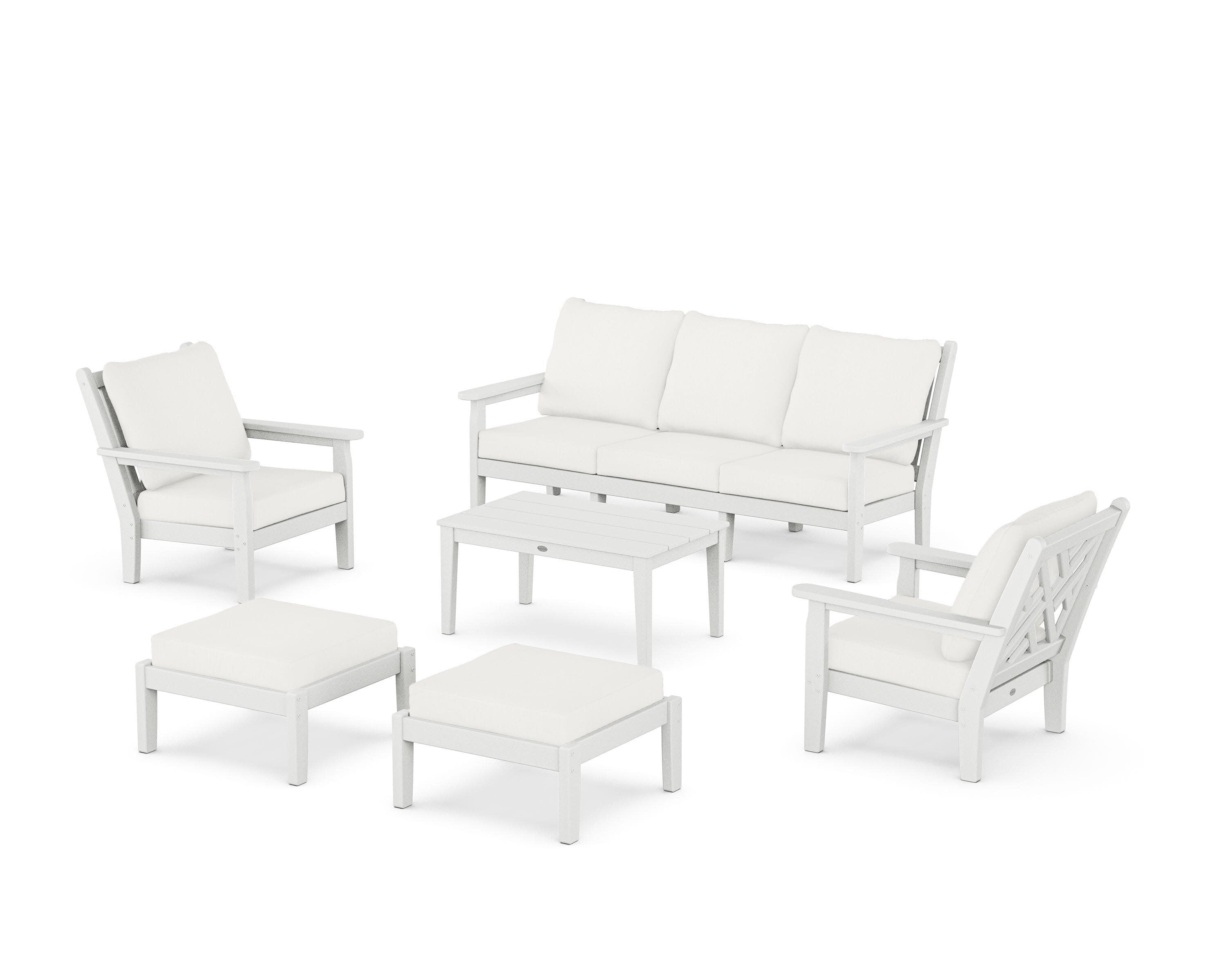 Chippendale 6-Piece Lounge Sofa Set in White / Natural Linen