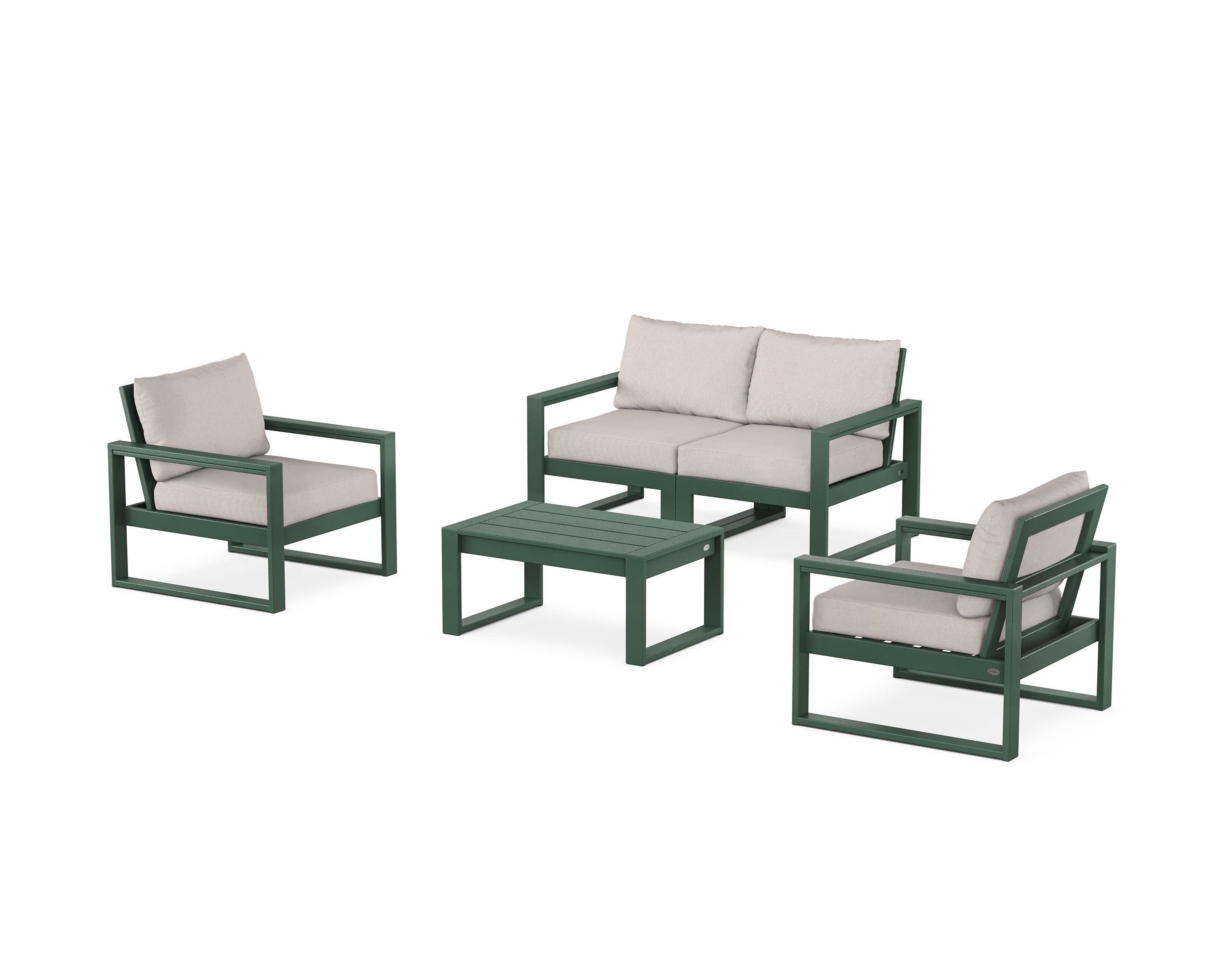EDGE Sectional 4-Piece Deep Seating Set with Loveseat in Green / Dune Burlap