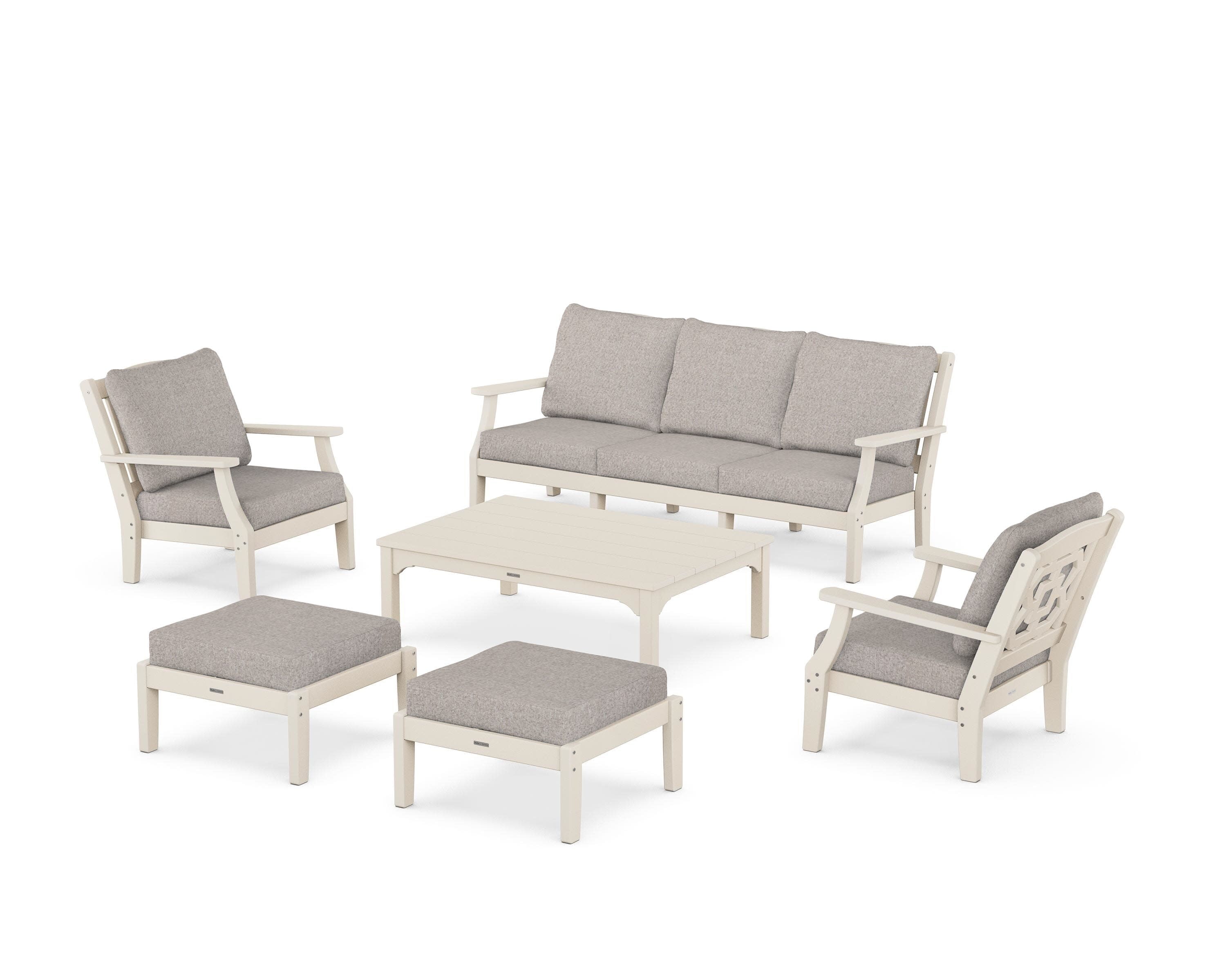 Chinoiserie 6-Piece Lounge Sofa Set in Sand / Weathered Tweed