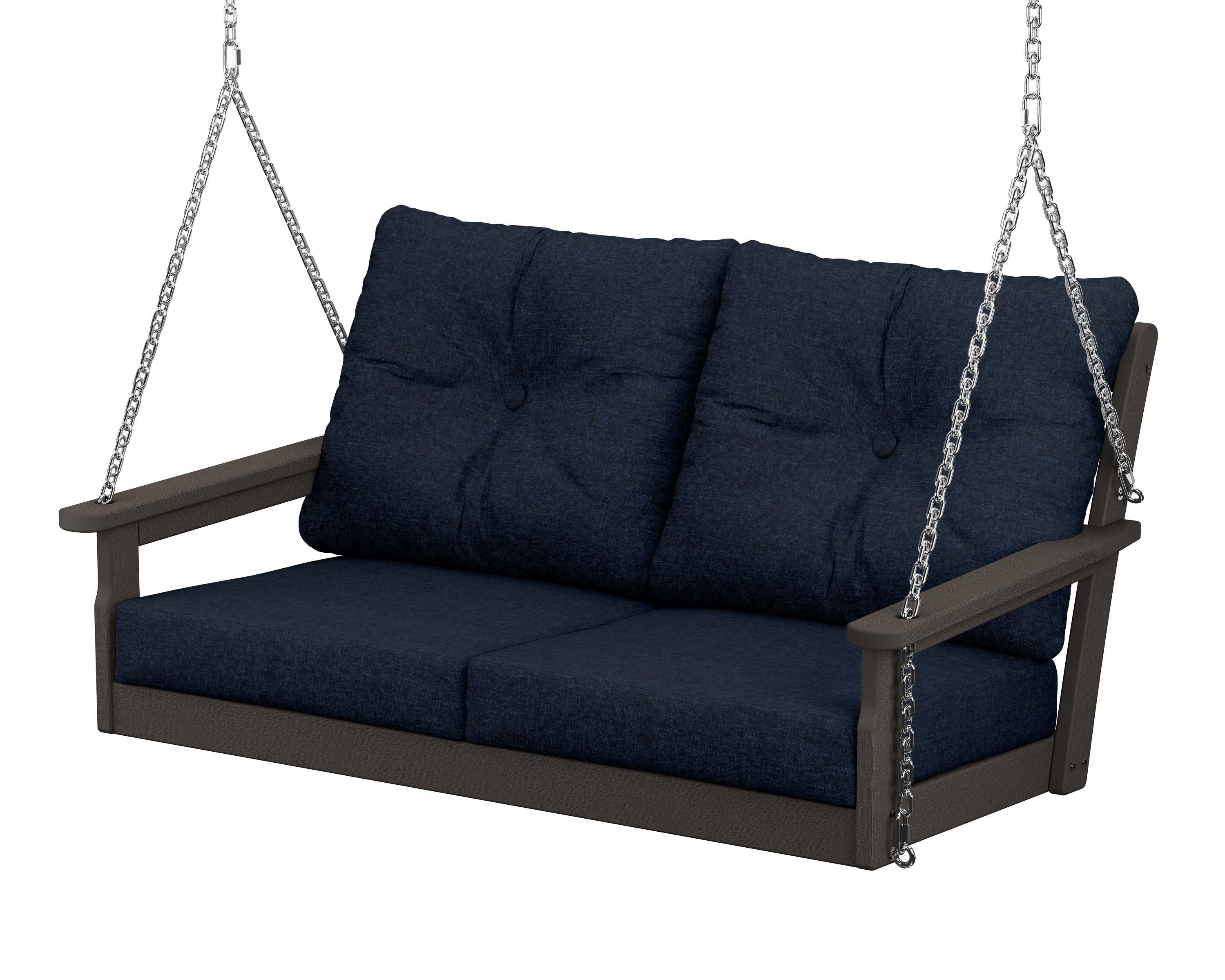 Vineyard Deep Seating Swing in Vintage Coffee / Marine Indigo