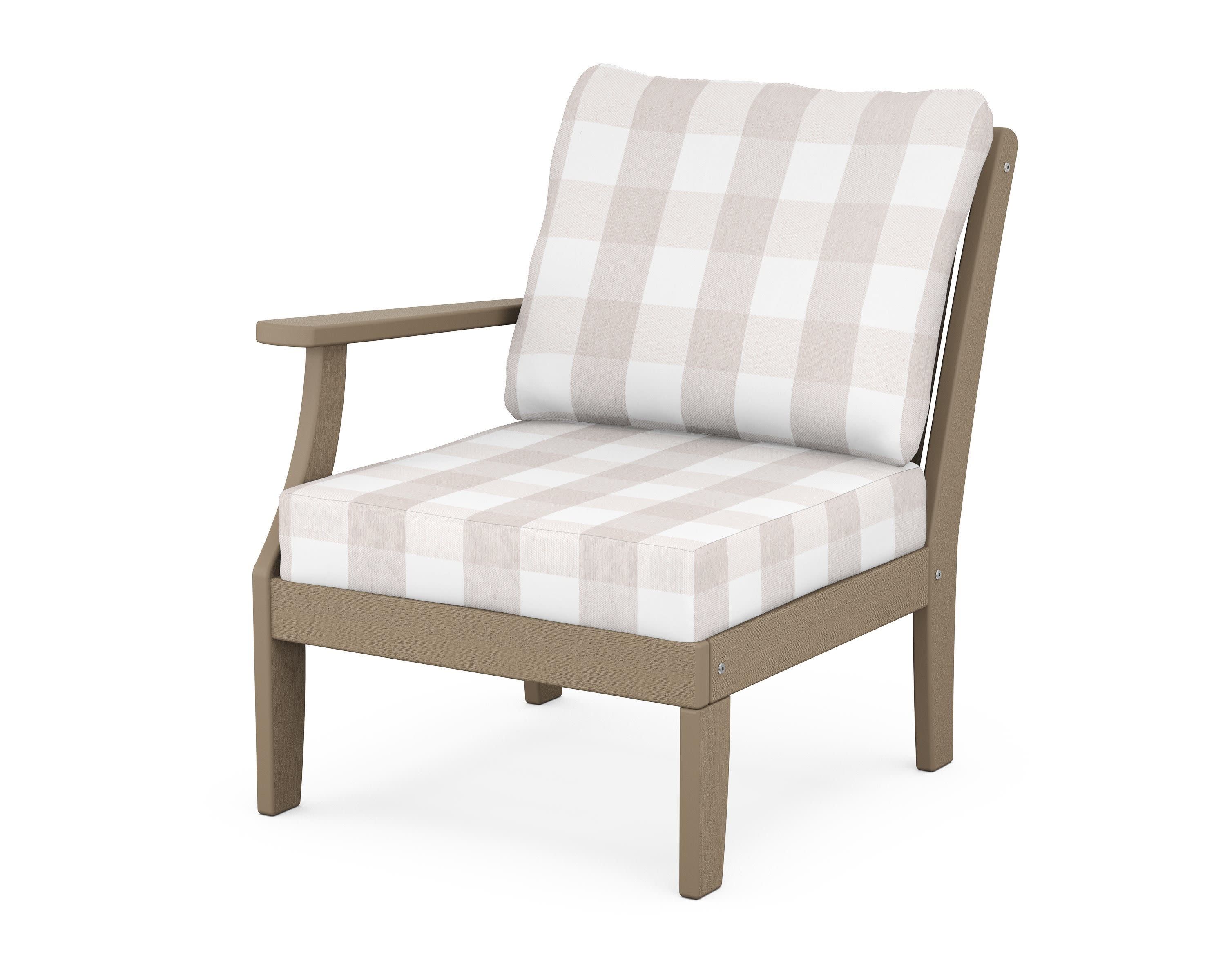 Braxton Modular Left Arm Chair in Vintage Sahara / Buffalo Plaid Dune Burlap