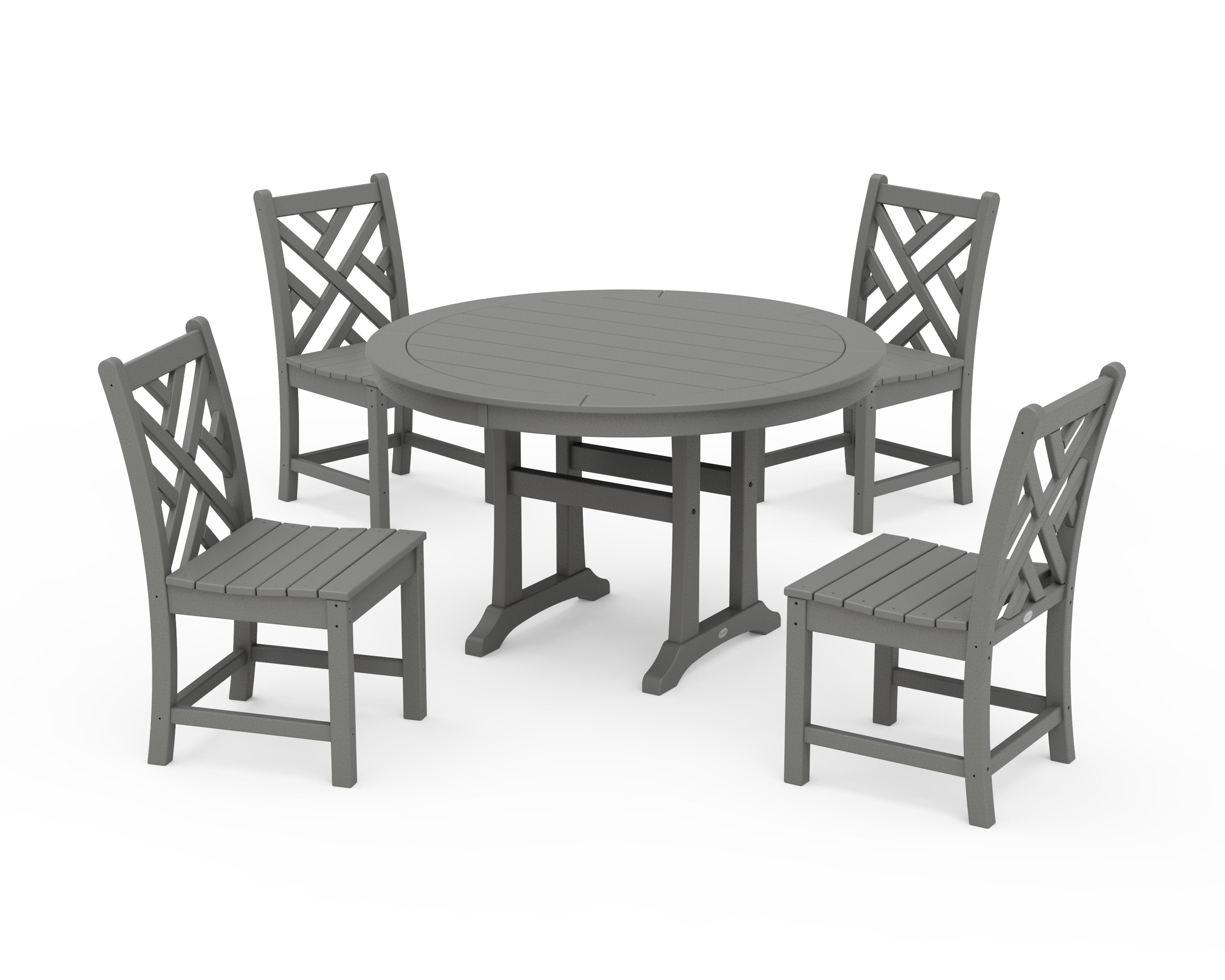 Chippendale Side Chair 5-Piece Round Dining Set With Trestle Legs in Slate Grey