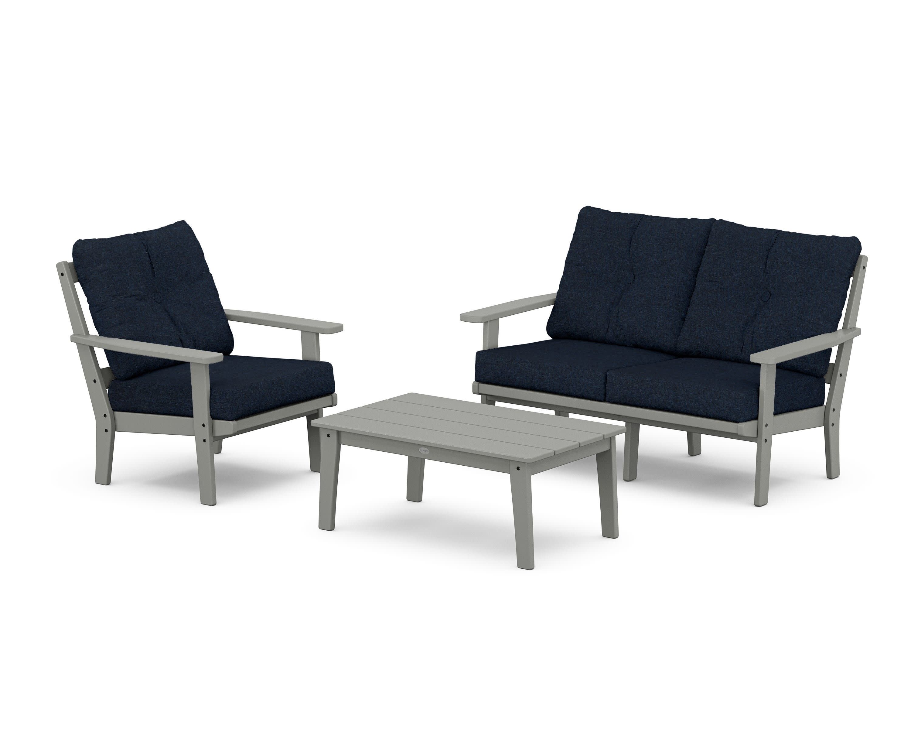 Oxford 3-Piece Deep Seating Set with Loveseat in Slate Grey / Marine Indigo
