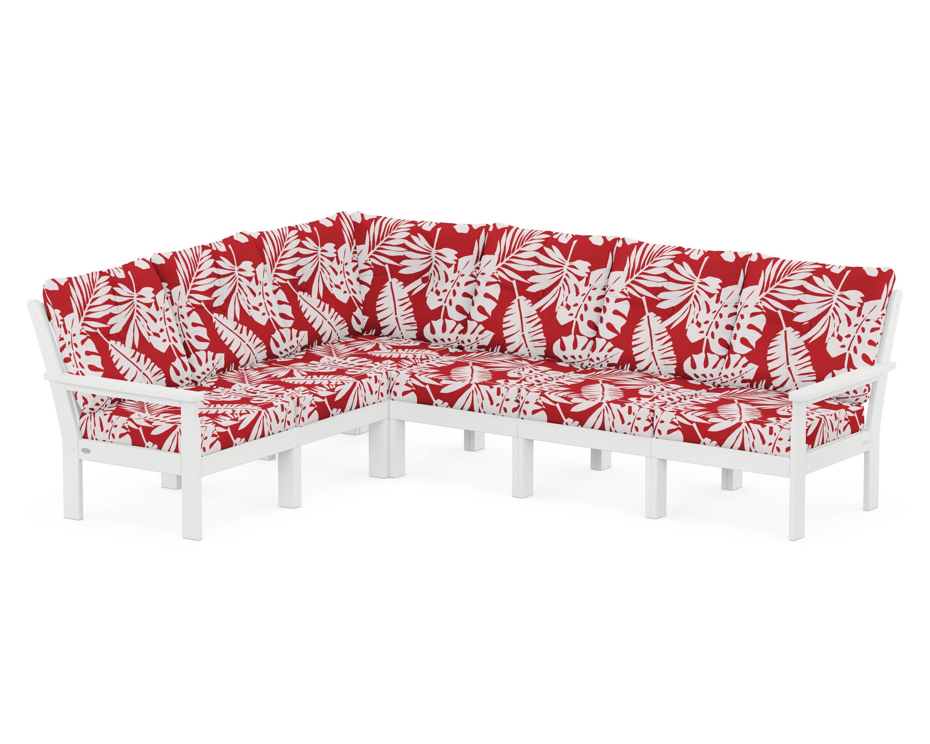 Vineyard 6-Piece Sectional in White / Leaf Crimson
