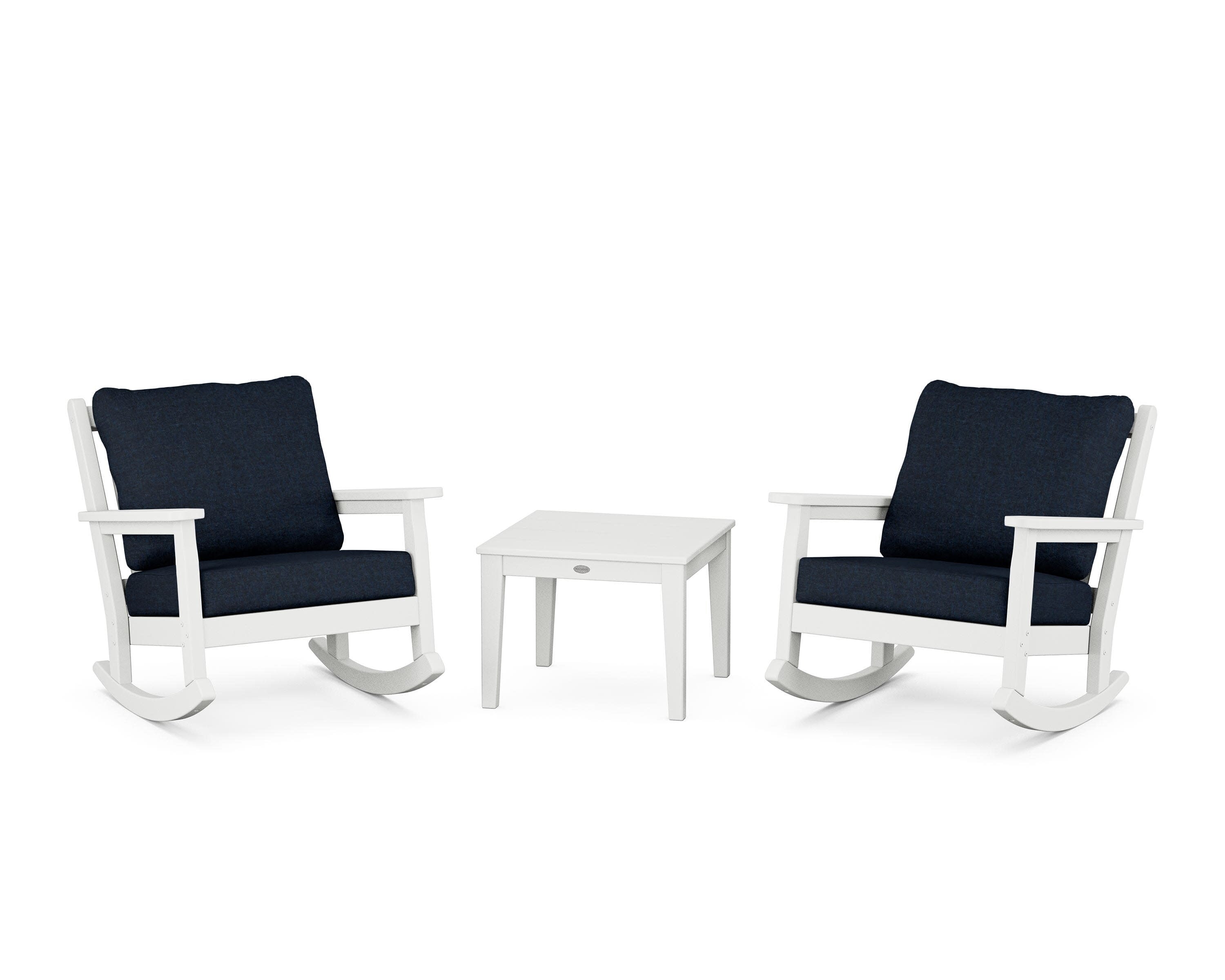 Chippendale 3-Piece Deep Seating Rocker Set in White / Marine Indigo