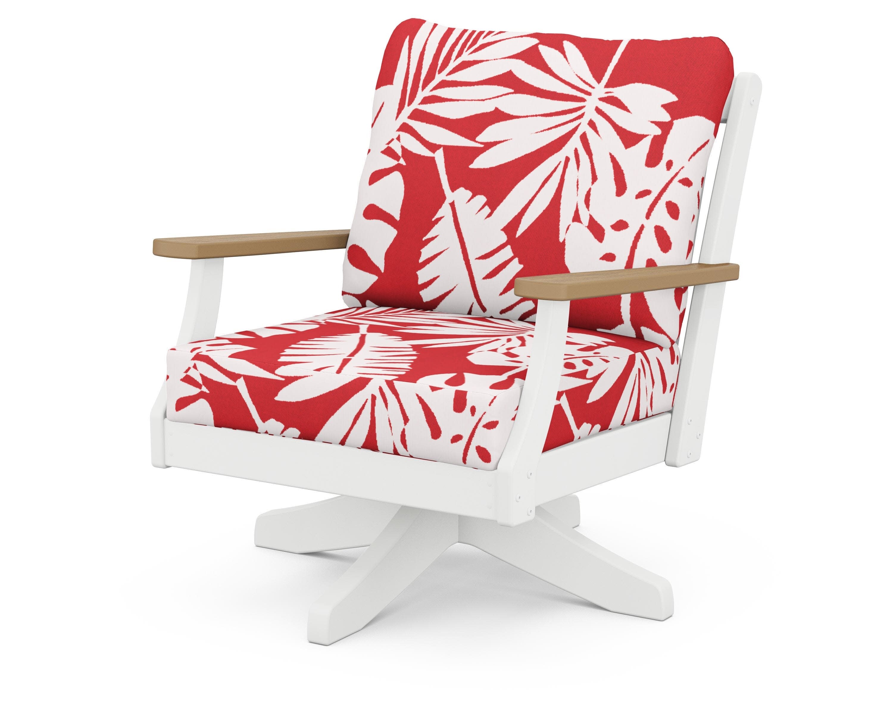 Braxton Deep Seating Swivel Chair in White / Natural / Leaf Crimson